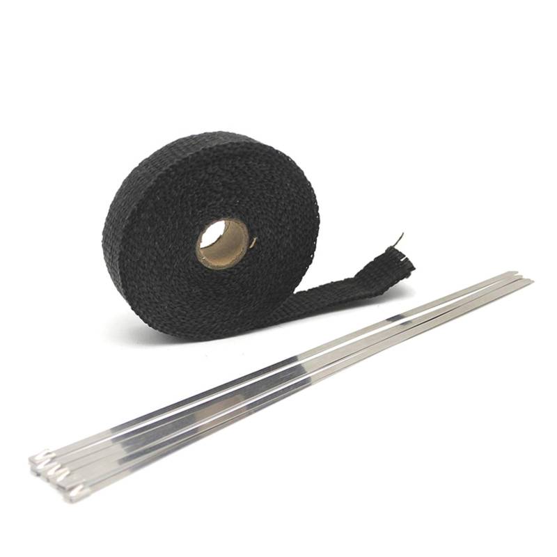 Auspuffband，Hitzeschutzband Auspuff 5m / 10m / 15m Fiberglas Auspuffschutz Rohr Wärmekopf Isolierband Turbo Wrapp Isolier-Wickelband-Tuch(25mm 10M Black) von ZACUNXY