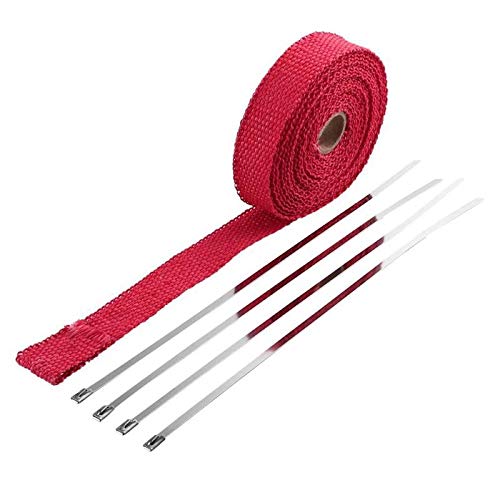 Auspuffband，Hitzeschutzband Auspuff 5m Thermisches Abgasband Auspuffrohr Wickelkopf Hitzebeständige Tuch mit Stahlband für Auto Motorrad Einlassteile(Red) von ZACUNXY