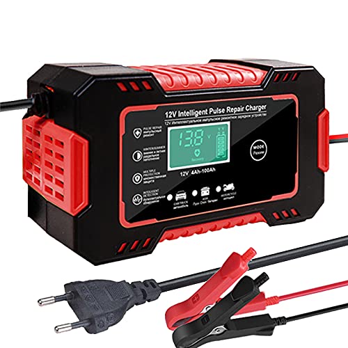 Autobatterie LadegeräT,Kfz LadegeräT Autobatterie-Ladegerät 12V-Impulsreparatur-Display Smart Fast Ladet Tiefzyklus Säure-Ladegerät für Auto Motorcycle(Red 3) von ZACUNXY