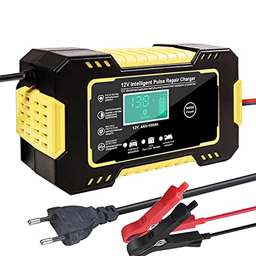 Autobatterie LadegeräT,Kfz LadegeräT Autobatterie-Ladegerät 12V-Impulsreparatur-Display Smart Fast Ladet Tiefzyklus Säure-Ladegerät für Auto Motorcycle(Yellow 1) von ZACUNXY