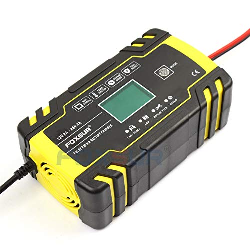 Autobatterie LadegeräT,Kfz LadegeräT Vollautomatische Autobatterie-Ladegerät 12V 8A 24V 4A Pulse Reparatur Anzeige intelligente Schnelllade Deep Cycle-Ladegerät von ZACUNXY