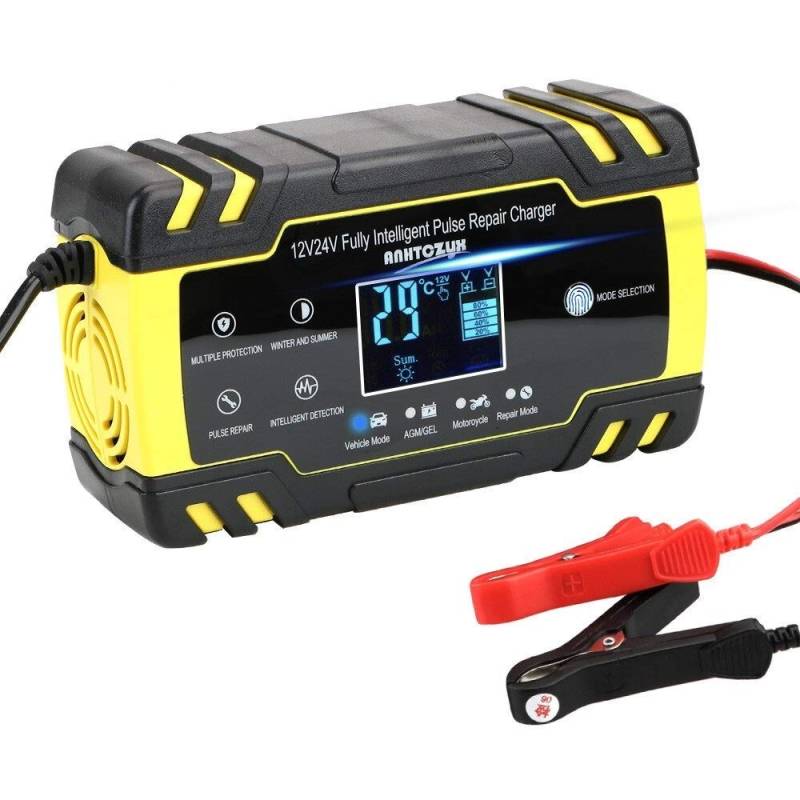 Autobatterie LadegeräT,Kfz LadegeräT Vollautomatische Autobatterie-Ladegerät Pulse Reparatur 12V-24V 8A Digital Display Naß Trockene Batterie-Ladegeräte Stromlade von ZACUNXY