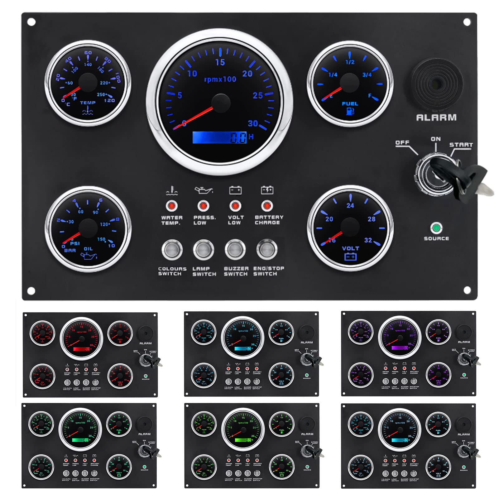 Boot Dash Instrumenten Tafel, Edelstahl ABS Boots Anzeige Set Instrumenten Tafel 5 Gauge Set Instrumenten Tafel Multifunktional für Marine Boot von ZAICOLER