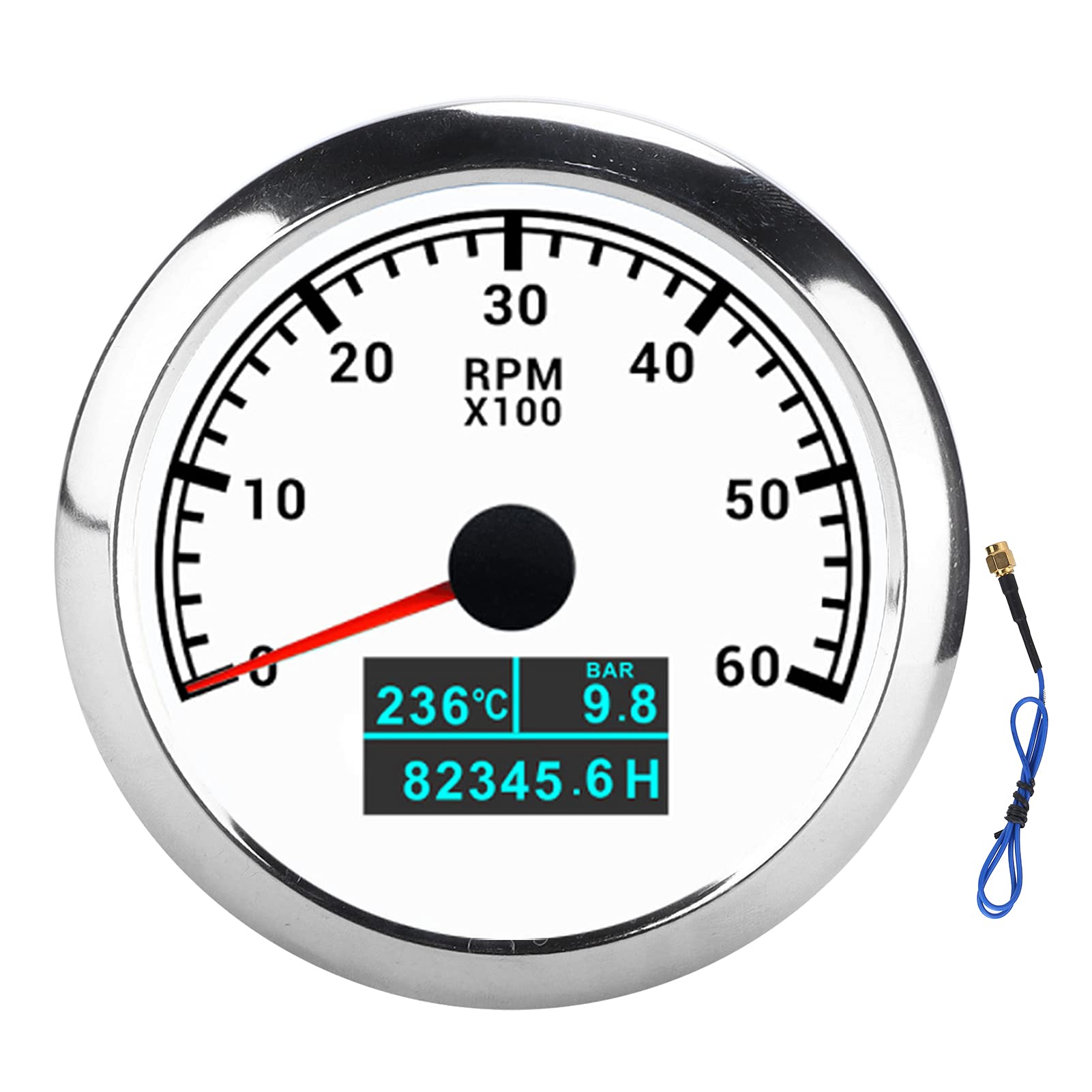 Drehzahlmesser, Drehzahlmesser aus ABS-Edelstahl, Drehzahlmesser mit Signalkabelbaum für Auto, Boot, LKW (weißes Zifferblatt) von ZAICOLER