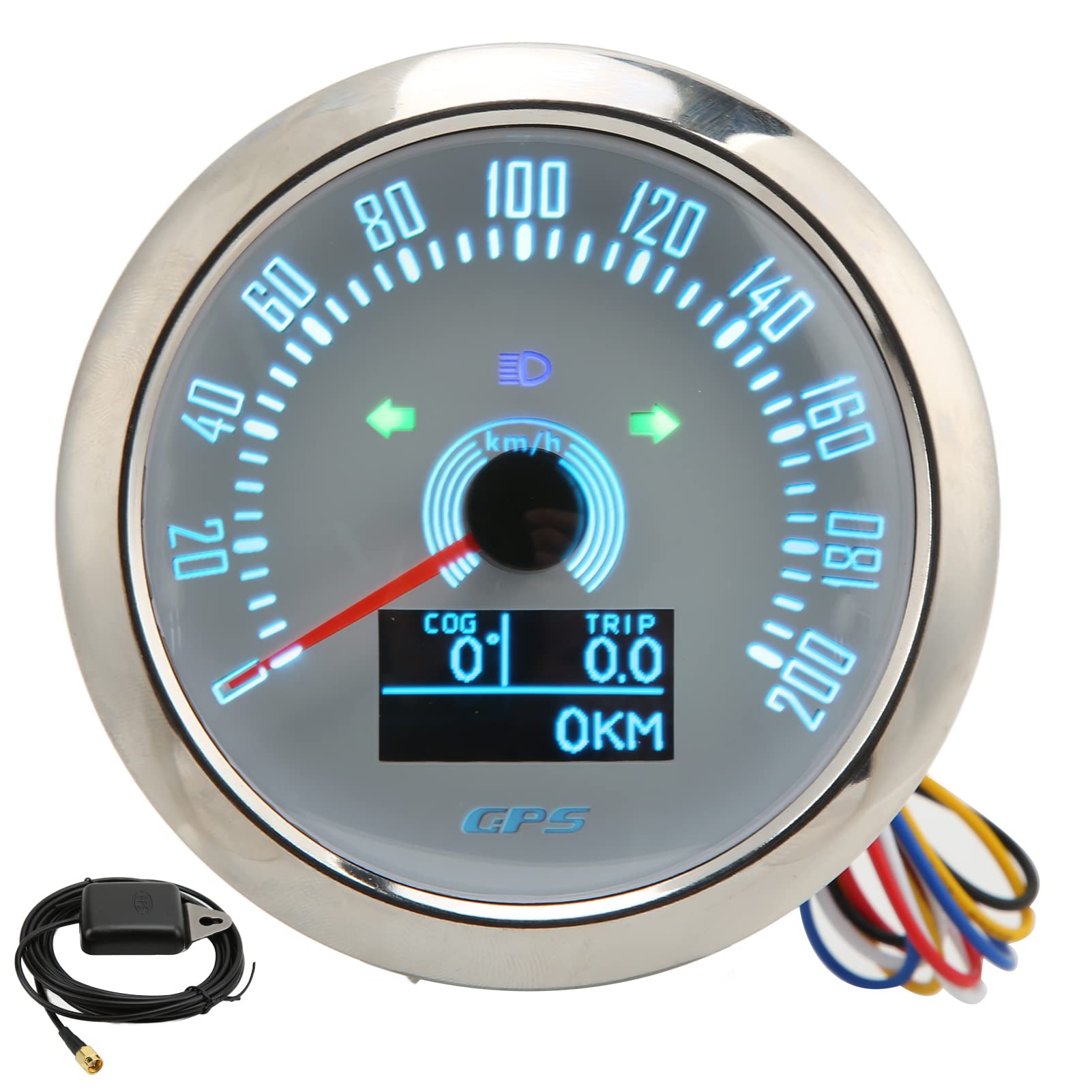 GPS-Tachometer, Edelstahl-ABS-Auto-Tachometer Tachometer für Auto mit Blinker für Auto, Wohnmobil, Schiff (WHITE) von ZAICOLER