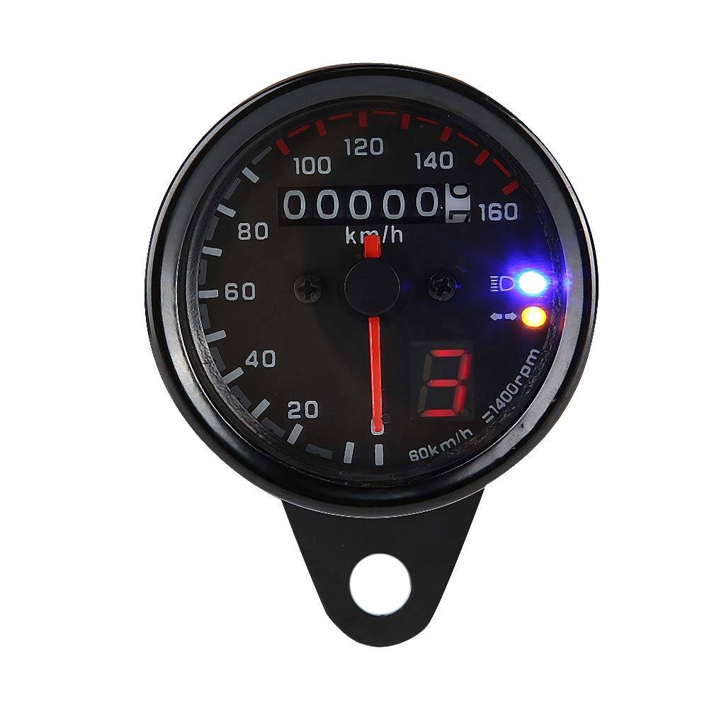 Motorrad-Tachometer, ABS-Eisen-Motorrad-Kilometerzähler, Motorrad-Drehzahlmesser mit Linienschnalle für DC12V-Motorrad-ATV von ZAICOLER