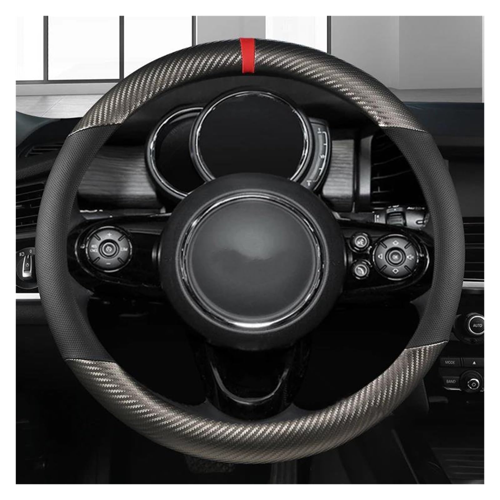 Lenkradabdeckung Für Mini Für Cooper R50 R55 R56 F57 Carbon Faser Leder Auto Lenkrad Abdeckung Auto Innen Zubehör Rutschfester Lenkradbezug (Farbe : Schwarz) von ZALTAS