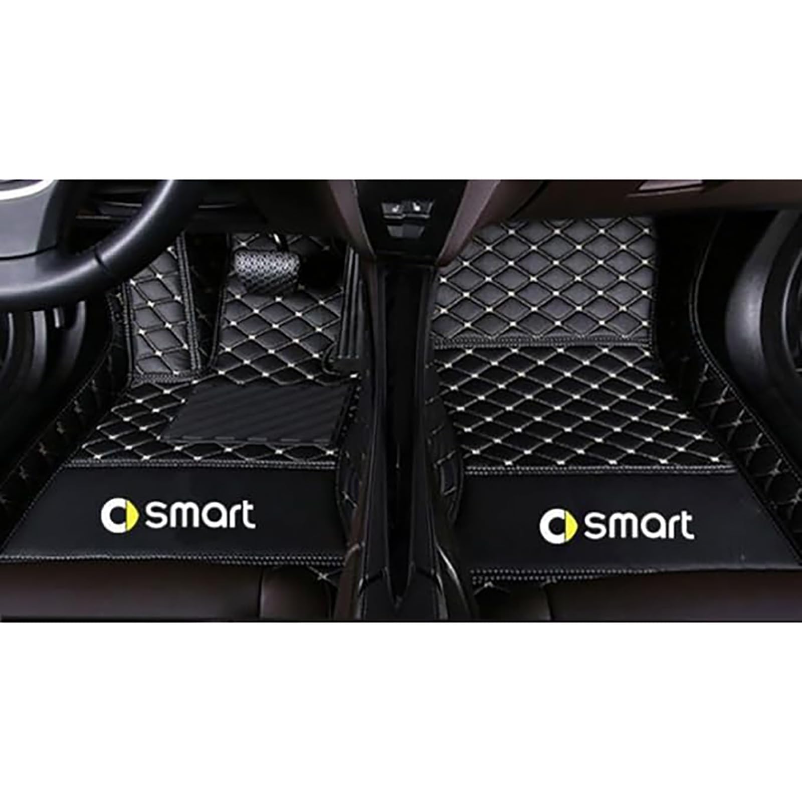 ZAMASS Auto Leder Fußmatten,für Smart Fortwo W451 2011-2015 (LHD),wasserdichte rutschfeste Auto Bodenmatte All Inclusive Maßgeschneidert Auto fussmatten,A-BlackBeige von ZAMASS