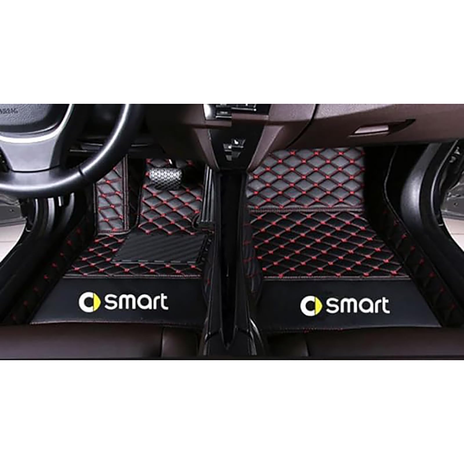 ZAMASS Auto Leder Fußmatten,für Smart Fortwo W451 2011-2015 (LHD),wasserdichte rutschfeste Auto Bodenmatte All Inclusive Maßgeschneidert Auto fussmatten,B-BlackRed von ZAMASS