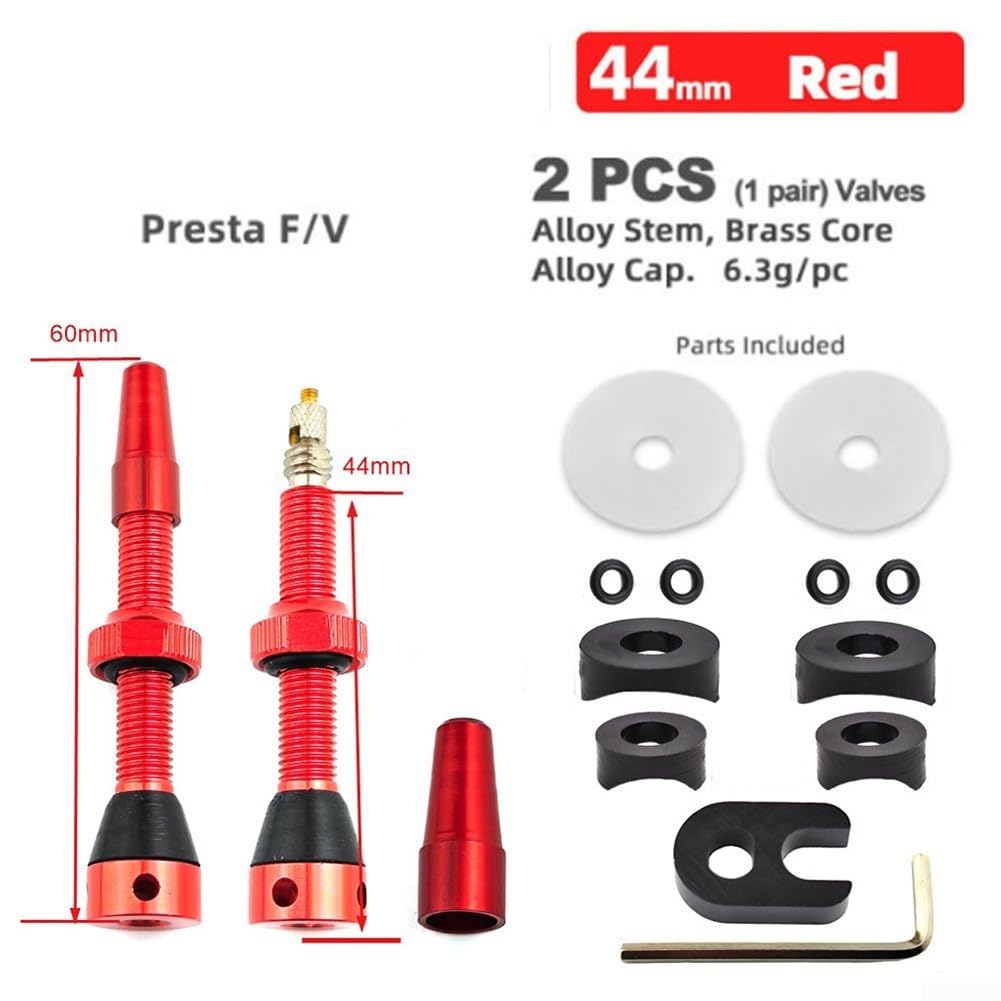 Fahrradventil-Werkzeug-Set, schlauchlos, 44 mm, kompatibel mit den meisten Mountain- und Straßenfelgen (A Rot) von ZAMETTER