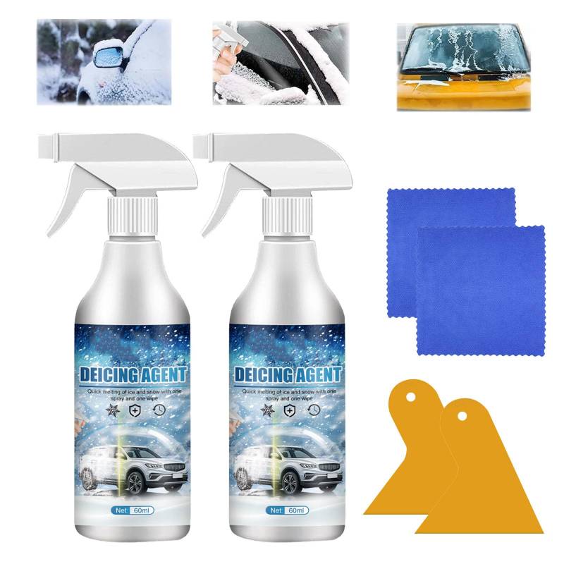 ZANWANXIN Deicer Spray for Car Windshield, De - Icer for Car Windshield Defroster, Ice Remover Melting Spray, Defrost Spray Windshield, Fast Ice & Snow Melting Spray 60ml, Window Snow Spray (2Pcs) von ZANWANXIN