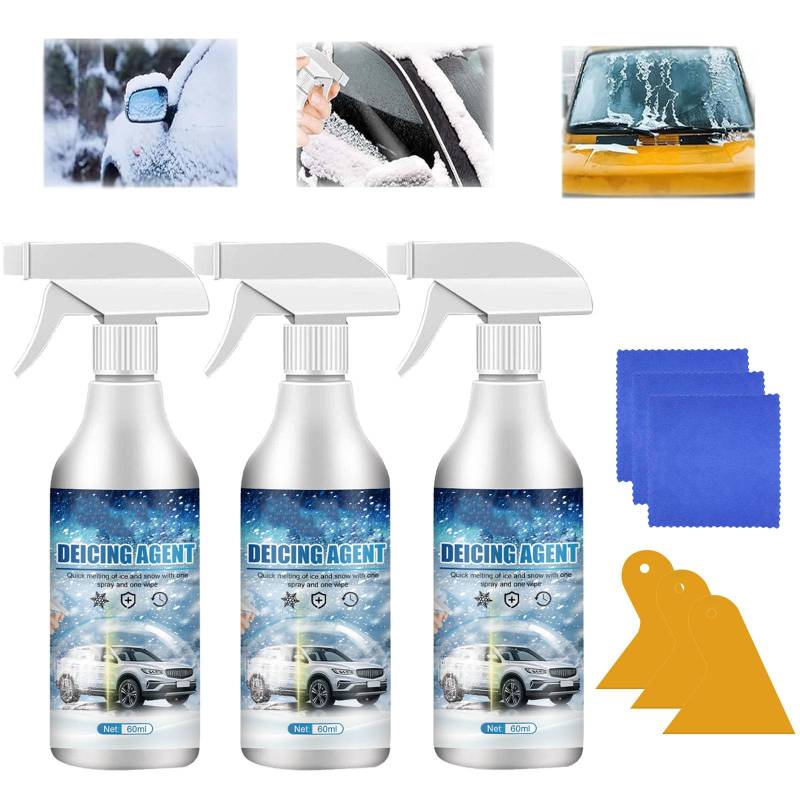 ZANWANXIN Deicer Spray for Car Windshield, De - Icer for Car Windshield Defroster, Ice Remover Melting Spray, Defrost Spray Windshield, Fast Ice & Snow Melting Spray 60ml, Window Snow Spray (3Pcs) von ZANWANXIN