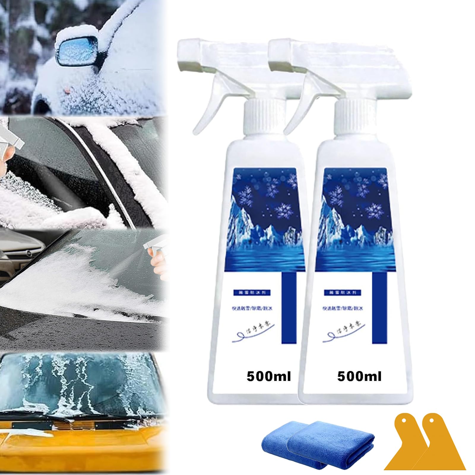 ZANWANXIN Fast-Acting Ice Melting Spray for Windshields, De Icer for Car Windshield, Deicer Spray for Car Windshield, Windshield Deicer Spray, Windshield Ice Melt Spray (500ml*2) von ZANWANXIN