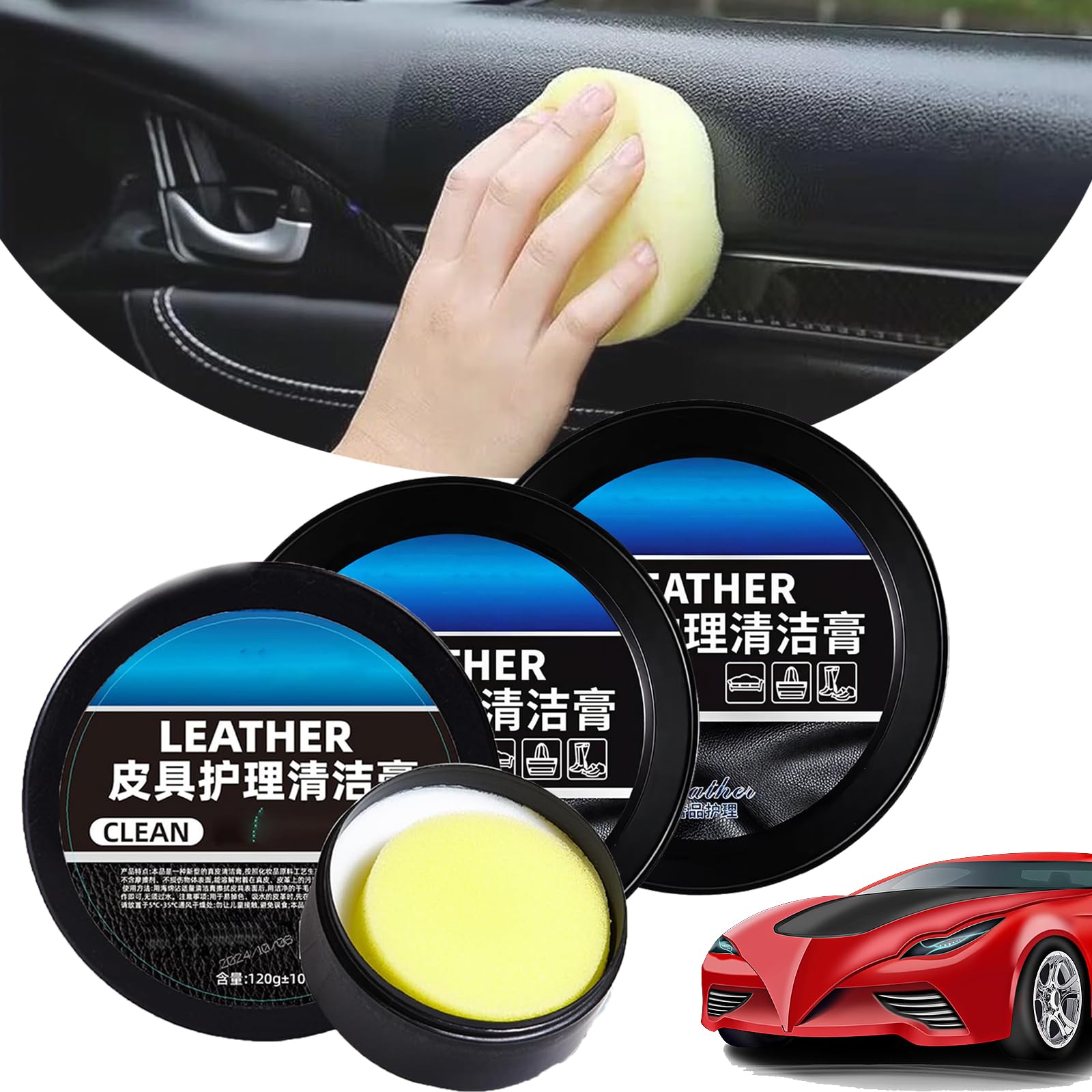 ZANWANXIN Leader Cleaning and Care Cream & Cleaning Paste for Leather Care, Automotive Interior Leather Cleaning Cream, Universal Leather Care Cleaning Cream for Car, Furniture (3 pcs) von ZANWANXIN