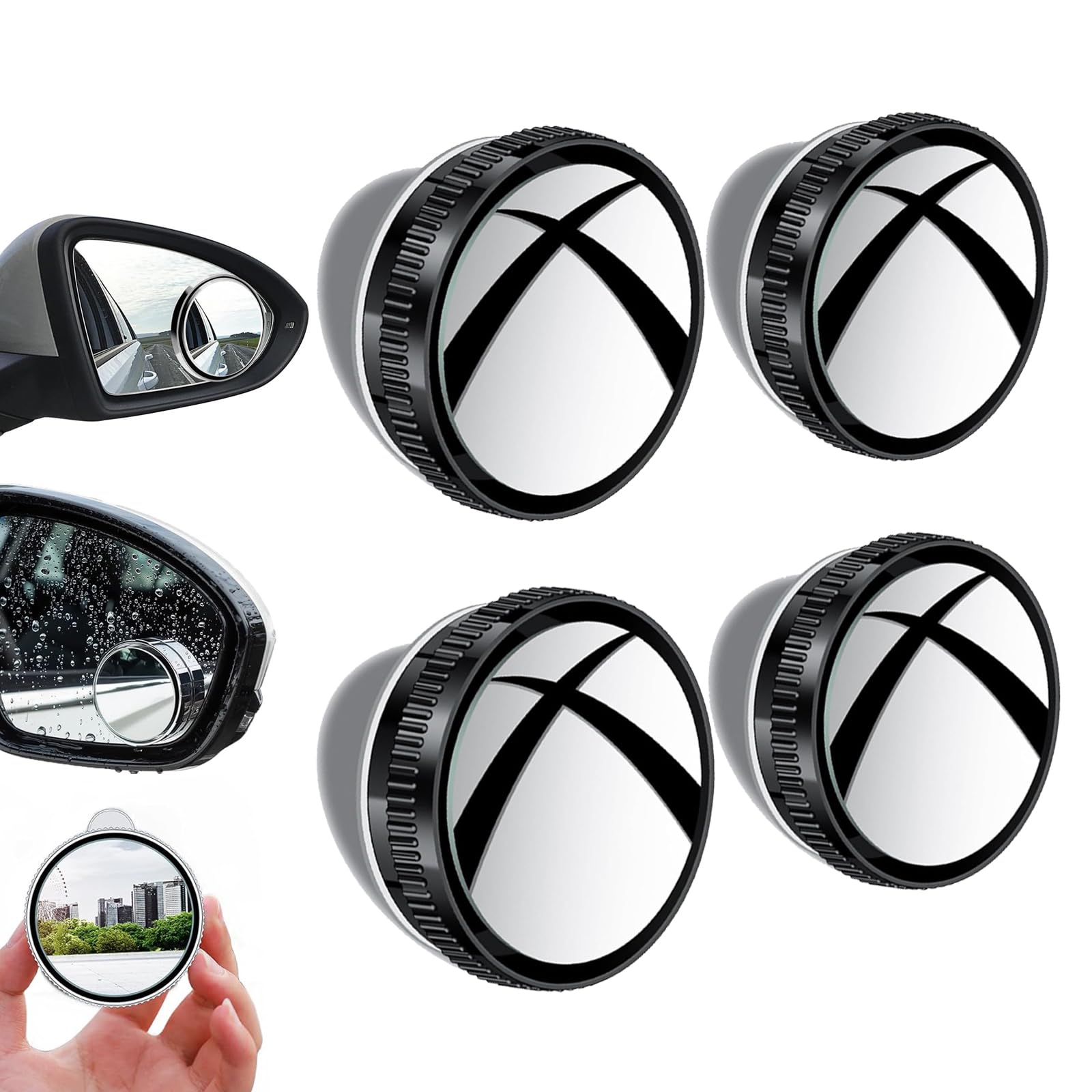 ZANWANXIN Sufficienta Suction Cup Car Convex Blind Spot Mirror, Reversing Auxiliary Blind Spot Mirrors, 360 Rotation Adjustable Side View Mirror, for Cars SUV and Trucks (Black, 2 Pair) von ZANWANXIN