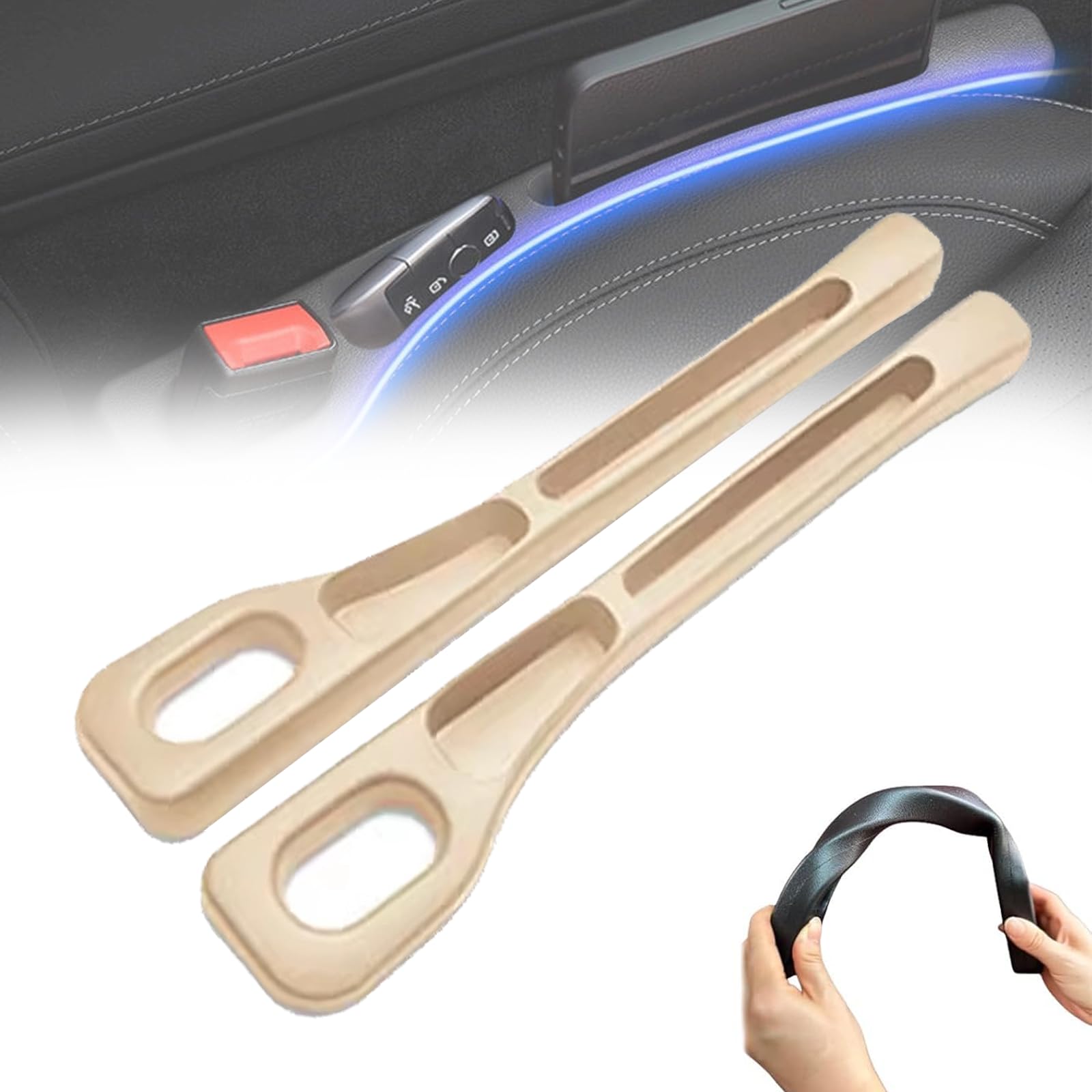 ZANWANXIN Vehicle-Mounted Gap Leak-Proof Filling Strip, Car Gap Filler Organizer, Car Seat Gap Filler Organizer with Phone Holder, Car Side Seat Gap Filler Organizer (Beige) von ZANWANXIN