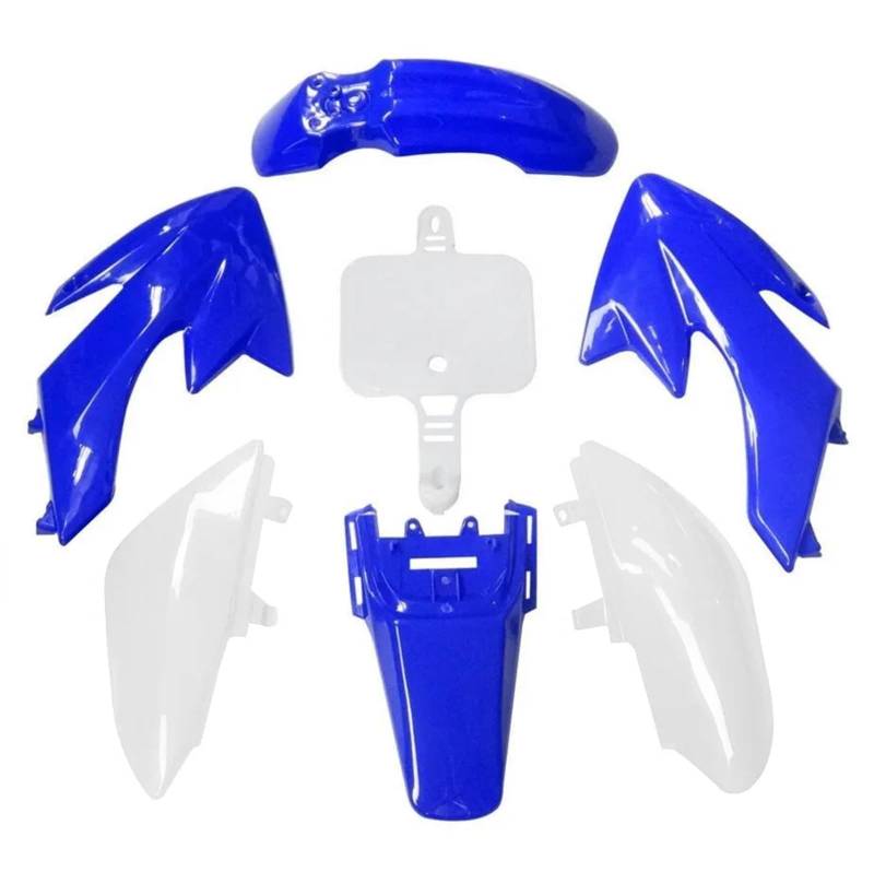 ZAPYVET Neue Kunststoff-Vollverkleidung for Motorrad-Kotflügel, Kotflügel-Set, CRF50 XR50 50cc-160cc SDG SSR Pit Dirt Bike Verkleidungskotflügel-Kit(4 Blue 3 White) von ZAPYVET