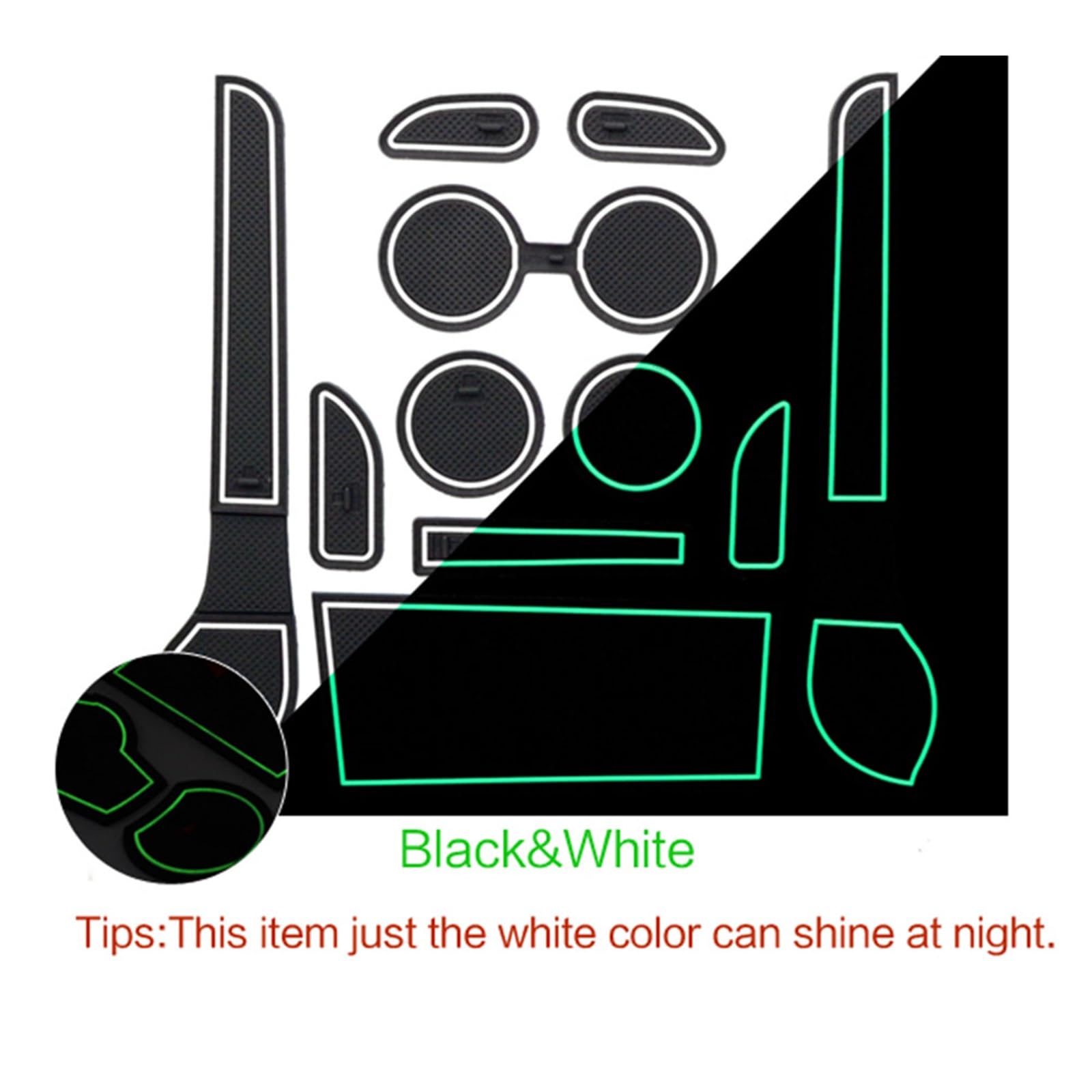 ZAPYVET Staubdichtes Pad, for, for Nissan, Almera Versa Sunny N17 Latio 2011~2019, Aufbewahrungsgummimatte, Türschlitznut, Tassenkissen, Untersetzer, Auto Automatisches Türrillenpolster(Luminous) von ZAPYVET