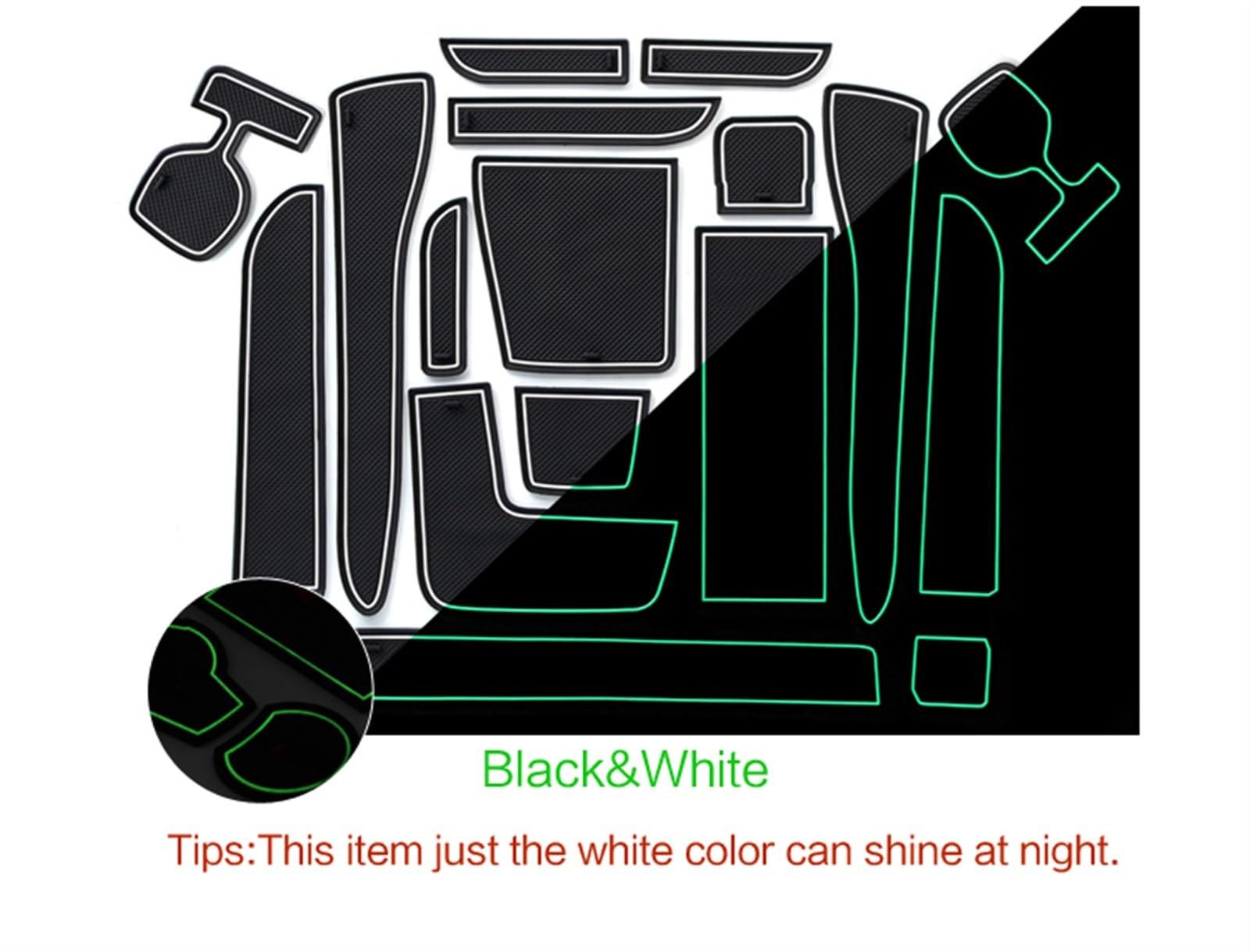 ZAPYVET Türnut Staubdicht, for, for Toyota, for Wish AE20 2009~2017 2010 Gummimatte Cup Storage Gate Slot Anti-Rutsch Auto Aufkleber Pad Autoteil Automatisches Türrillenpolster(Luminous) von ZAPYVET