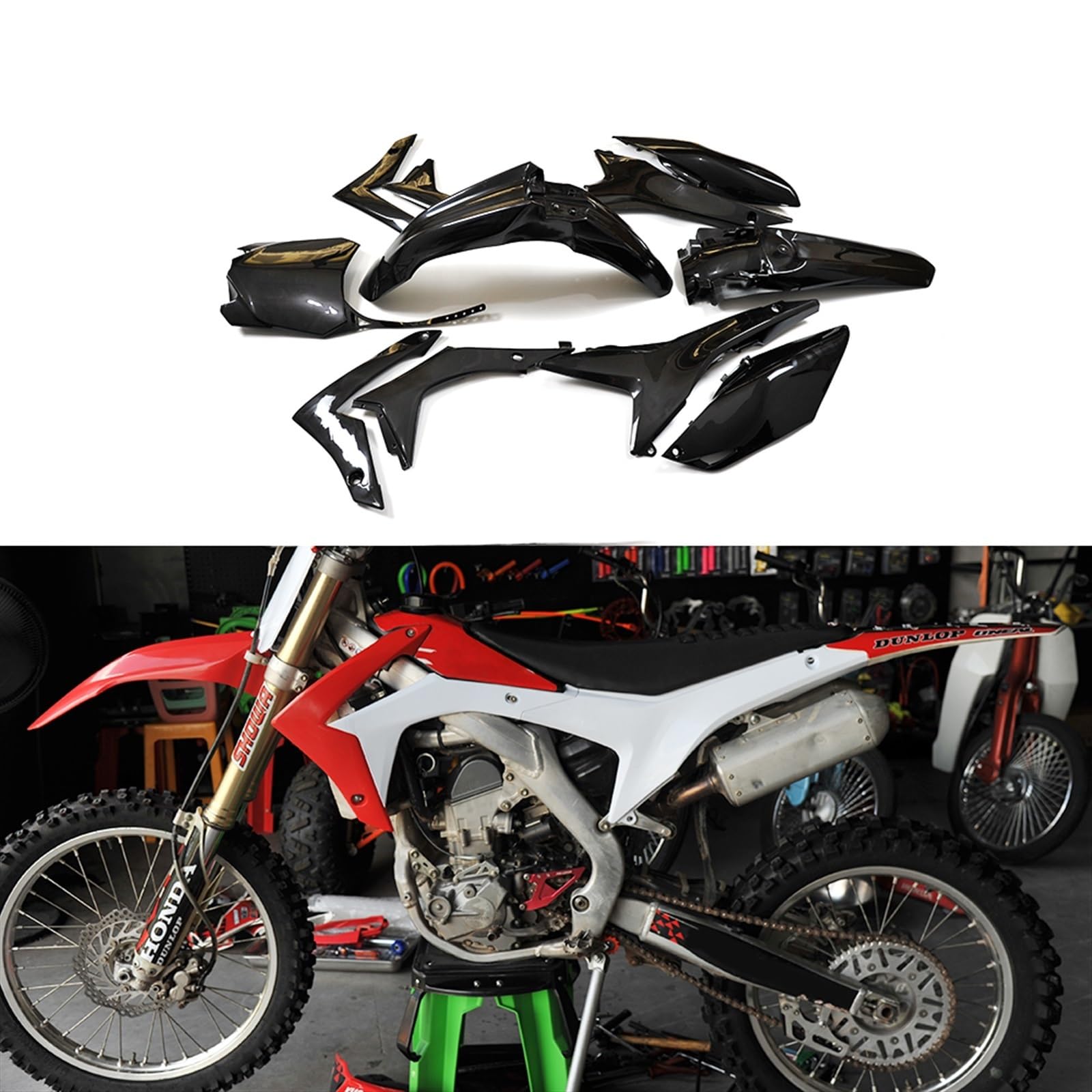 ZAPYVET Vollkunststoff-Verkleidungsset, Karosserie-Kits, Kotflügel, Kotflügel, for CRF250R CRF450R Pit Dirt Bike, Motorrad-Karosserieverkleidung Verkleidungskotflügel-Kit(White) von ZAPYVET