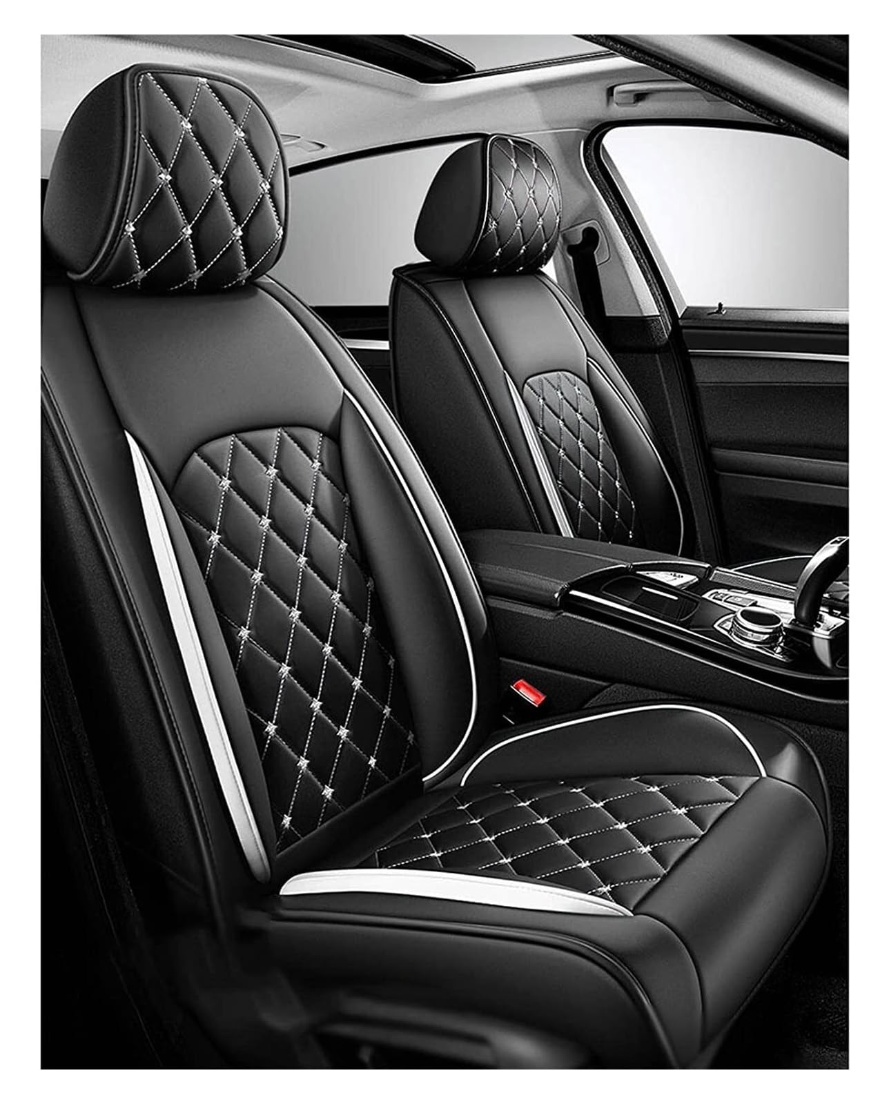 ZARUXCHA Full Set Auto Sitzbezüge für Maserati Ghibli 2WD/(FR), Wasserdichter Leder-Autositzbezug, Seasons Protectors VerschleißFest, 5-Sitzer Autositzbezug Universal(D(White)) von ZARUXCHA