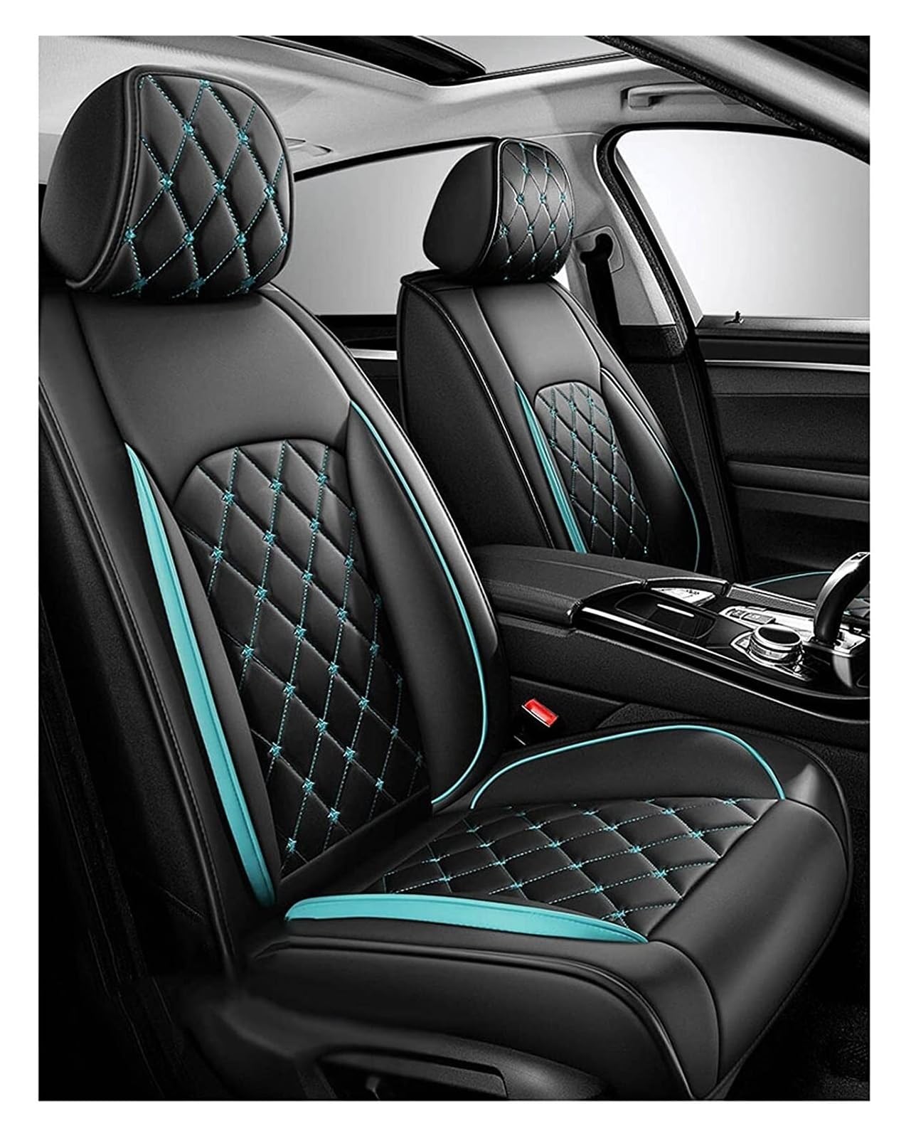 ZARUXCHA Full Set Auto Sitzbezüge für Toyota Vios (XP40) 1.Gen, Wasserdichter Leder-Autositzbezug, Seasons Protectors VerschleißFest, 5-Sitzer Autositzbezug Universal(B(Blue-Green)) von ZARUXCHA