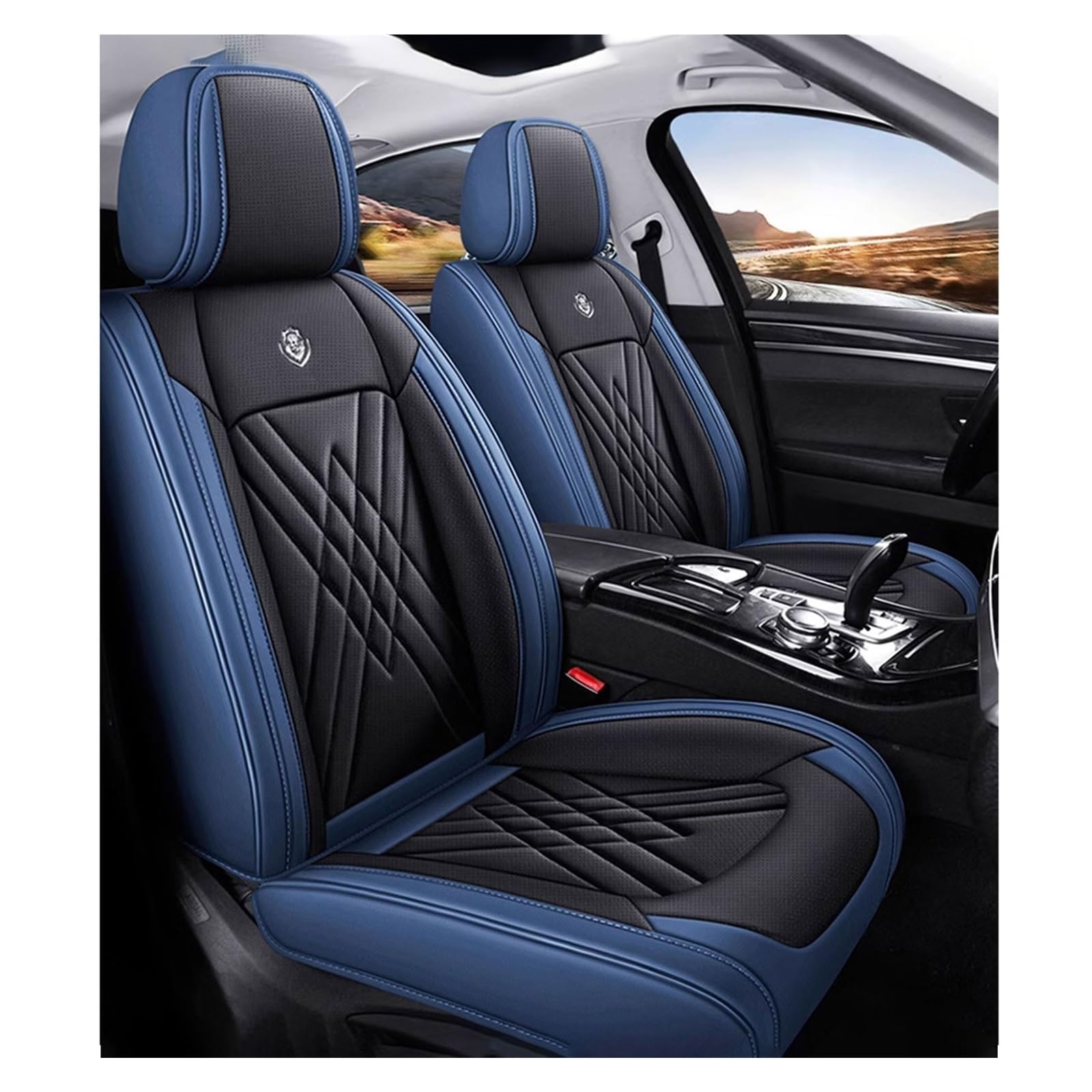 ZARUXCHA Universal-Sitzbezug Komplett-Set Für Skoda Superb 2015-2019, AutositzbezüGe Set Leder, 5-Sitze Universal-SitzbezüGe Auto Komplettset(D(Blue-Black)) von ZARUXCHA
