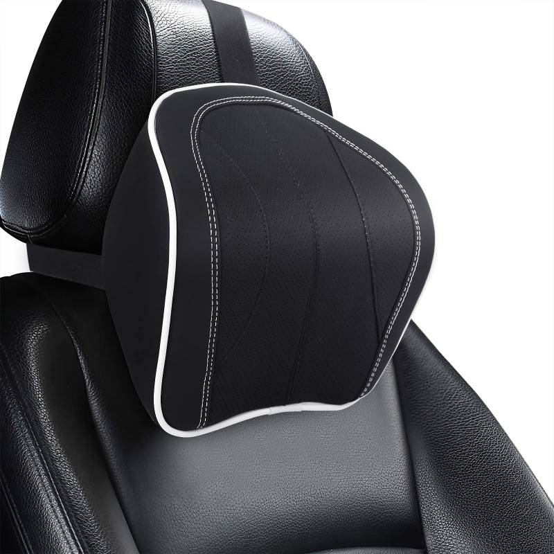 ZATOOTO Auto Nackenkissen, Memory Foam Auto Sitz Kopfstütze mit Verstellbarem Gurt, Leder Auto Nackenkissen für Fahren Gaming Büro Sitz (Schwarz) von ZATOOTO