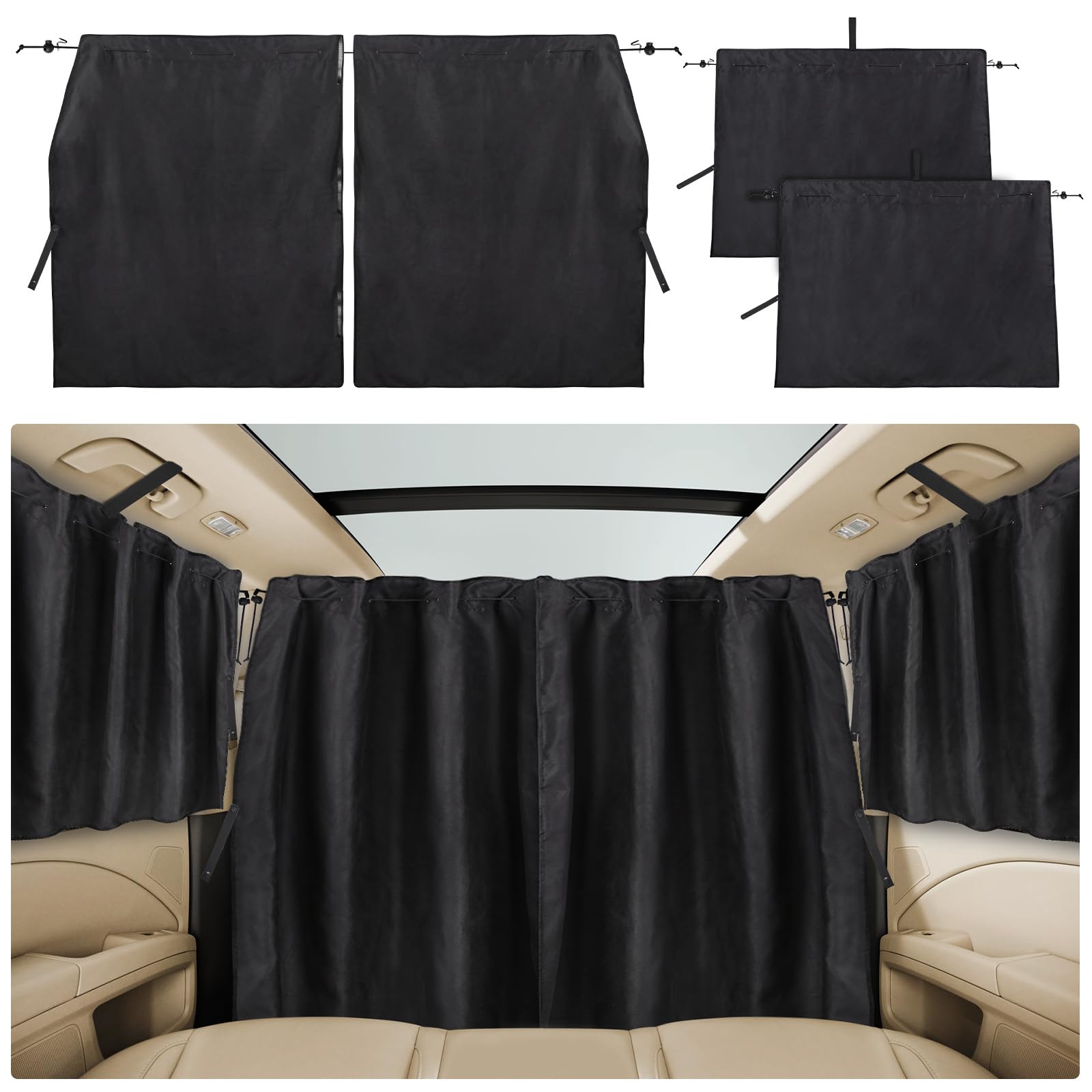 ZATOOTO Auto Trennvorhang 3er Set, Auto Sichtschutz Fenster, Heckscheibe Sonnenschutz, Auto Gardinen, Camper Vorhang für Reisen Camping Nap Schlafen, Groß 180 * 110cm von ZATOOTO