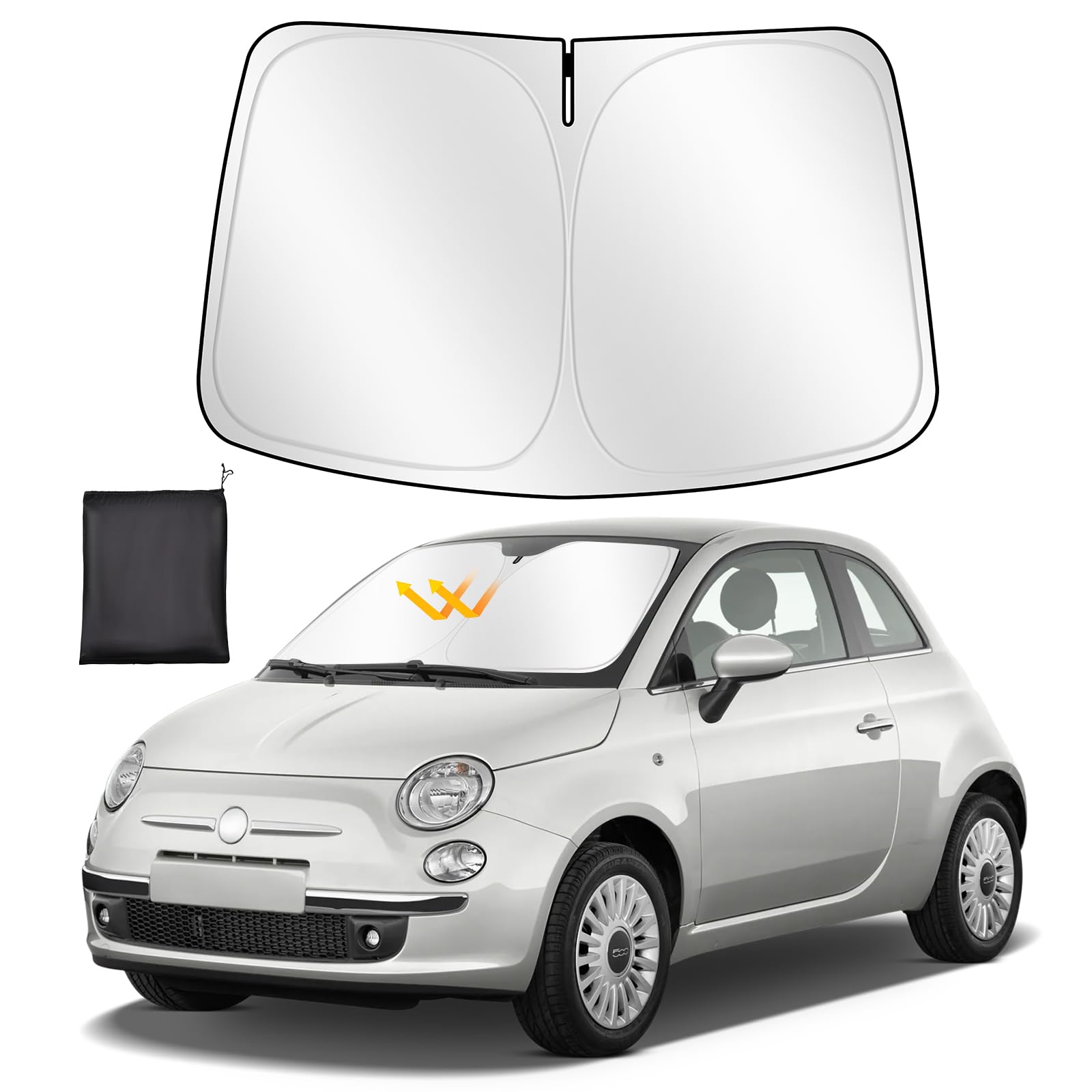 ZATOOTO Sonnenschutz Auto Frontscheibe Custom Fit für VW FIAT 500 2014-2020, Windschutzscheibe Sonnenschutz Faltbare, Verdickte Reflektierende Polyester Blockiert UV-Strahlen und Hält das Auto Kühler von ZATOOTO