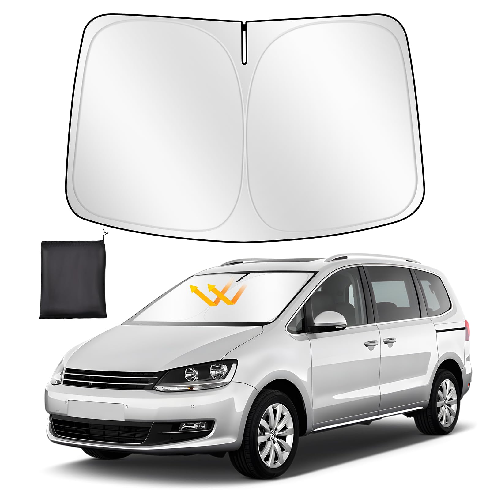 ZATOOTO Sonnenschutz Auto Frontscheibe Custom Fit für VW Sharan 2010-2020, Windschutzscheibe Sonnenschutz Faltbare, Verdickte Reflektierende Polyester Blockiert UV-Strahlen und Hält das Auto Kühler von ZATOOTO