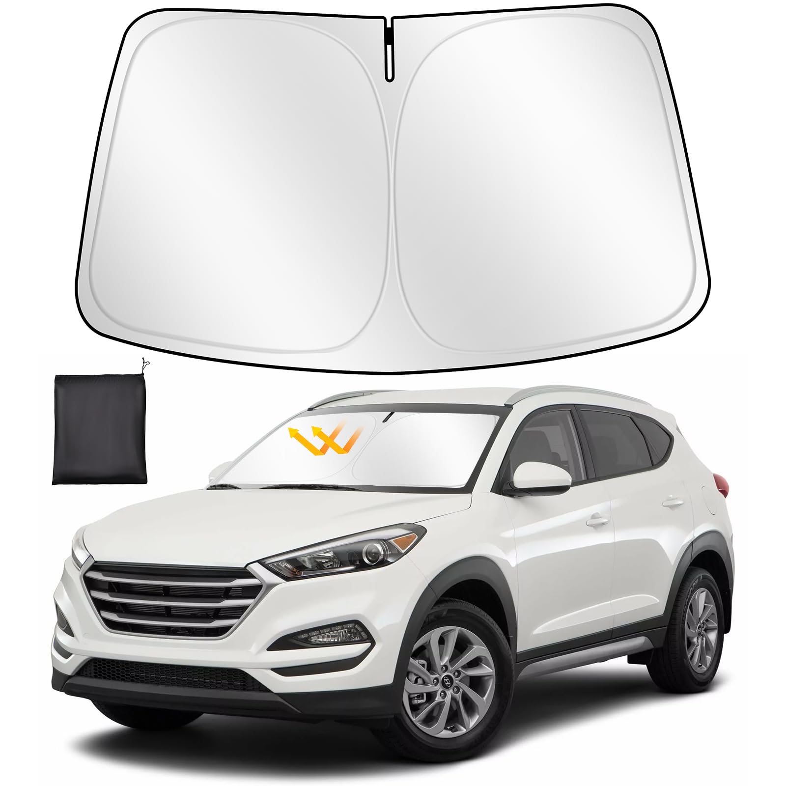 ZATOOTO Sonnenschutz Auto Frontscheibe für Hyundai Tucson 2021-2024, Windschutzscheibe Sonnenschutz Faltbare, Verdickte Reflektierende Polyester Blockiert UV-Strahlen und Hält das Auto Kühler von ZATOOTO