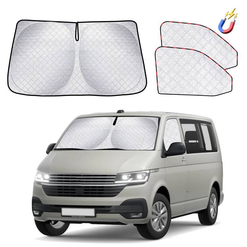 ZATOOTO Sonnenschutz Auto Frontscheibe passend für VW T5 T6, 3PCS Thermomatte Fahrerhaus, Auto Sonnenblende Frontscheibenabdeckung, Windschutzscheiben Innen Verdunkelung, UV-Schutz, Faltbare von ZATOOTO