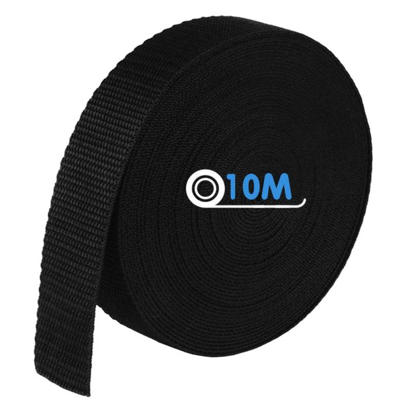 Gurtband Polypropylene, 10m PP Gurtband - 25mm Breit - 1.8mm Stark für DIY Hundehalsband, Abschleppseile und Gepäckgurt, Gewebeband Schwarz Gurtbänder für Taschen/Rucksack Band, Gürtel und Geschirre von ZAWTR