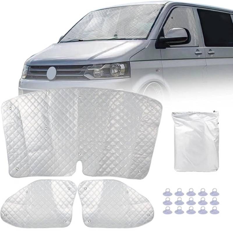 Interne Thermorollo Set Ersatz für VW T5 T6, Fenster Frontscheibe Abdeckung 100% Verdunkelung Sonnenschutz Wrap Abdeckung Windschutzscheibenabdeckung von ZAYMDO