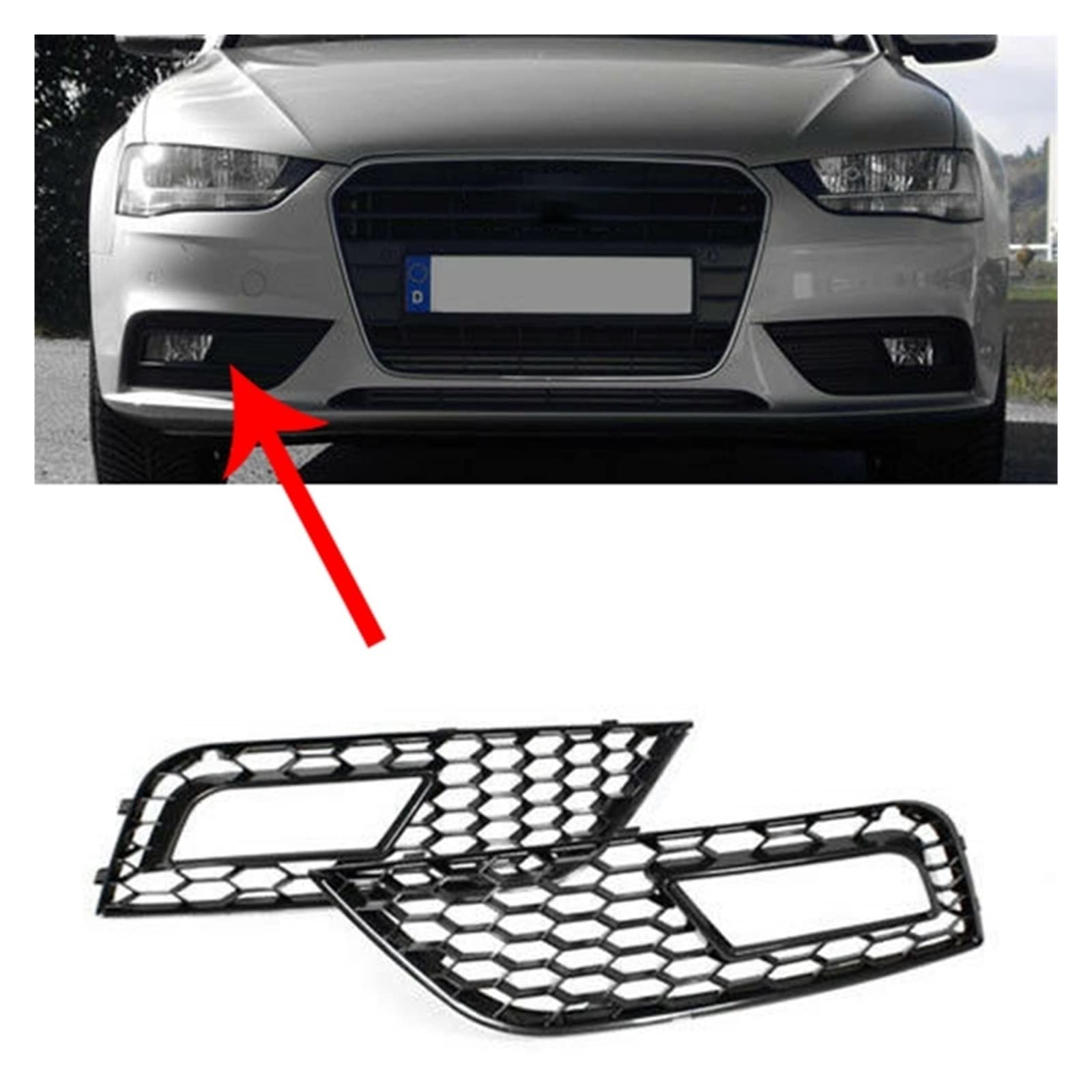 2X RS4 Stil Frontstoßstange Unterer Grill Nebelscheinwerfer Grill for 2013-2016 Kompatibel for Audi A4 B8.5 (Schwarzer Grill + Abdeckung) von ZAZXCWN