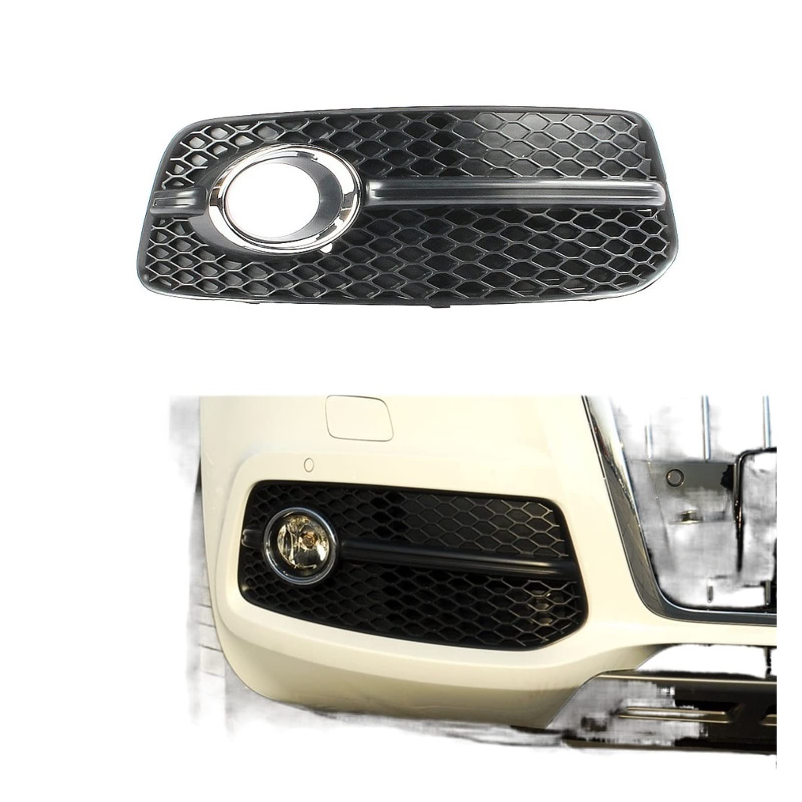 Auto-Frontstoßstange, Nebelscheinwerfer, Abdeckrahmen, Nebelscheinwerfer-Grill, Grill, Scheinwerfer, Schutzabdeckung, Lampenhaube, kompatibel for Audi Q5 S-Linie 2009–2012(Right) von ZAZXCWN