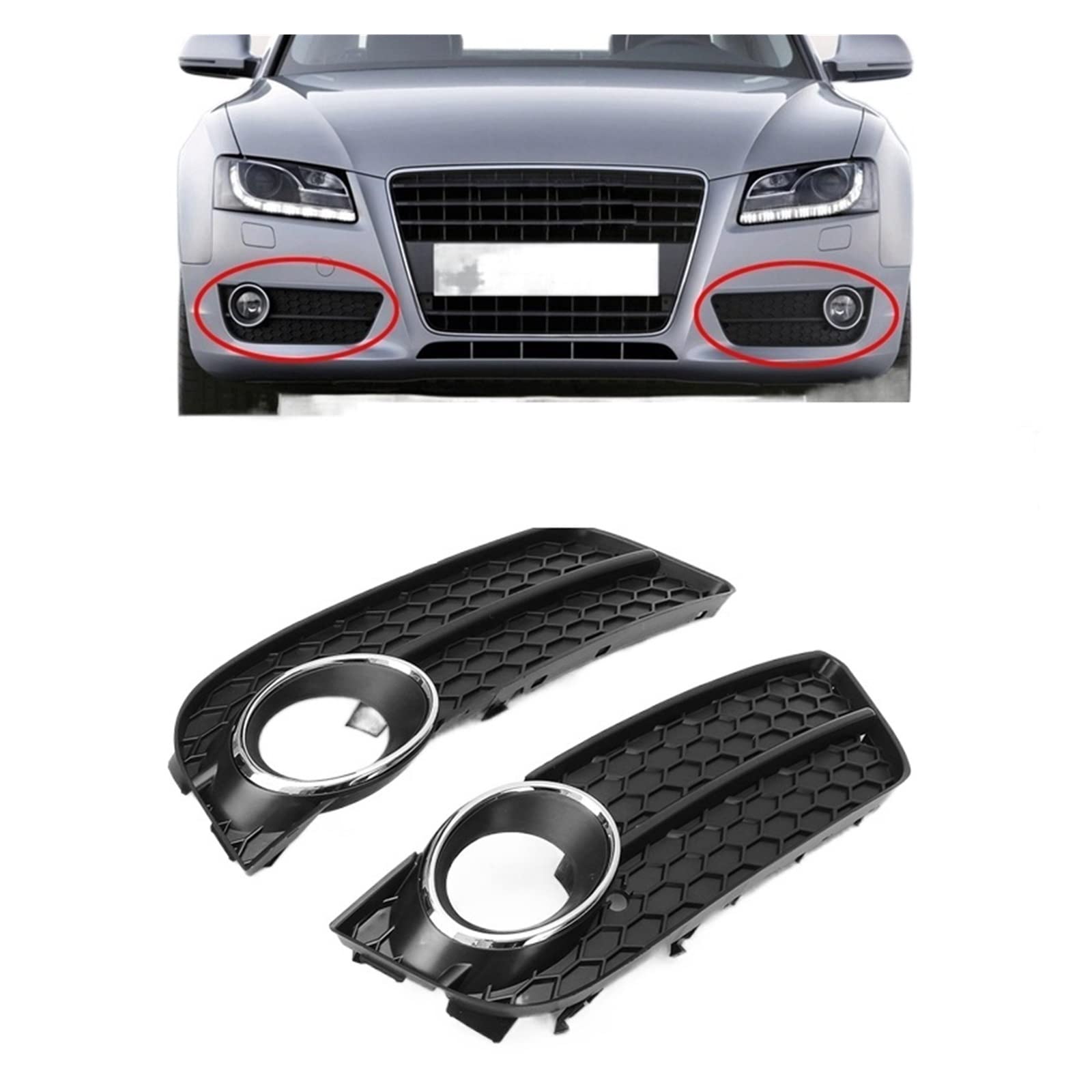 Ein Paar Frontstoßstange Nebelscheinwerfer Lampe Racing H/oneycomb Hex Mesh Grille Grill Abdeckung kompatibel for Audi A5 for Coupe/Sportback 2008–11 Cabrio von ZAZXCWN