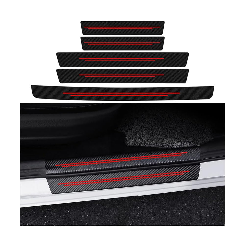 5 Stück Auto Einstiegsleisten Schutz für Mercedes-Benz Maybach S-Class (X222) 2015-2017, Trunk Door Sill Strip Carbon-Faser-StoßStangen Anti-Scratch Auto Einstiegsleisten Schutzfolie,Red-2 von ZBGHJL