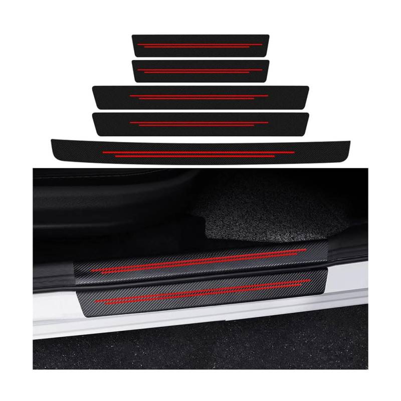 5 Stück Auto Einstiegsleisten Schutz für Mercedes-Benz Maybach S-Class (Z223) 2021-2024, Trunk Door Sill Strip Carbon-Faser-StoßStangen Anti-Scratch Auto Einstiegsleisten Schutzfolie,Red-2 von ZBGHJL