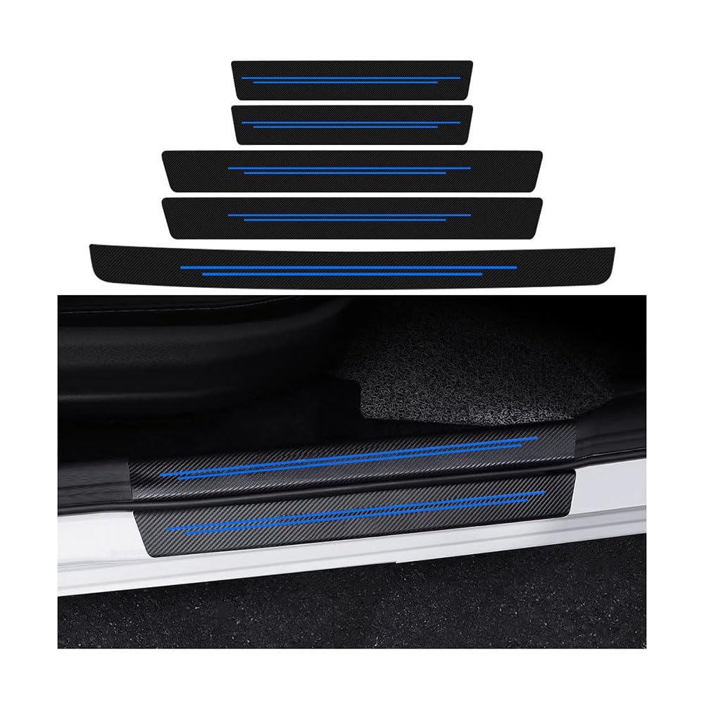 5 Stück Auto Einstiegsleisten Schutz für Mercedes-Benz Viano (W639) 2008-2010, Trunk Door Sill Strip Carbon-Faser-StoßStangen Anti-Scratch Auto Einstiegsleisten Schutzfolie,Blue-1 von ZBGHJL