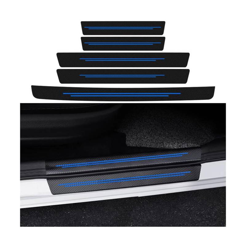 5 Stück Auto Einstiegsleisten Schutz für Toyota Alphard IV 2023-2024, Trunk Door Sill Strip Carbon-Faser-StoßStangen Anti-Scratch Auto Einstiegsleisten Schutzfolie,Blue-1 von ZBGHJL