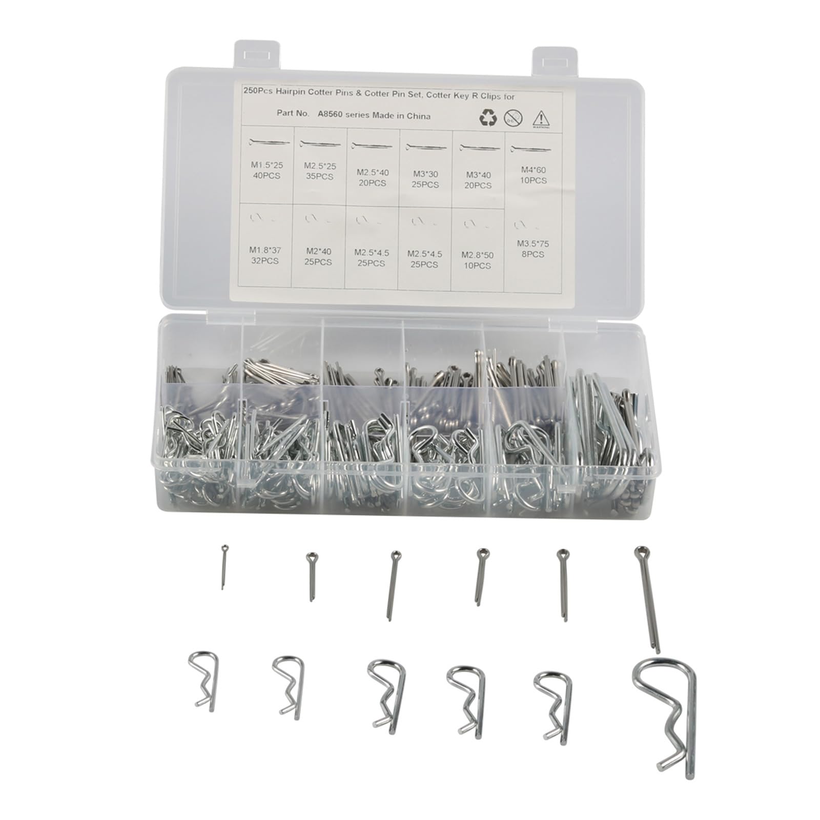 ZBIianxer 250-teiliges Federhalte Haarnadel Sortiment Set Inklusive Splinten Und Haarnadel Edelstahl Splint Clip von ZBIianxer