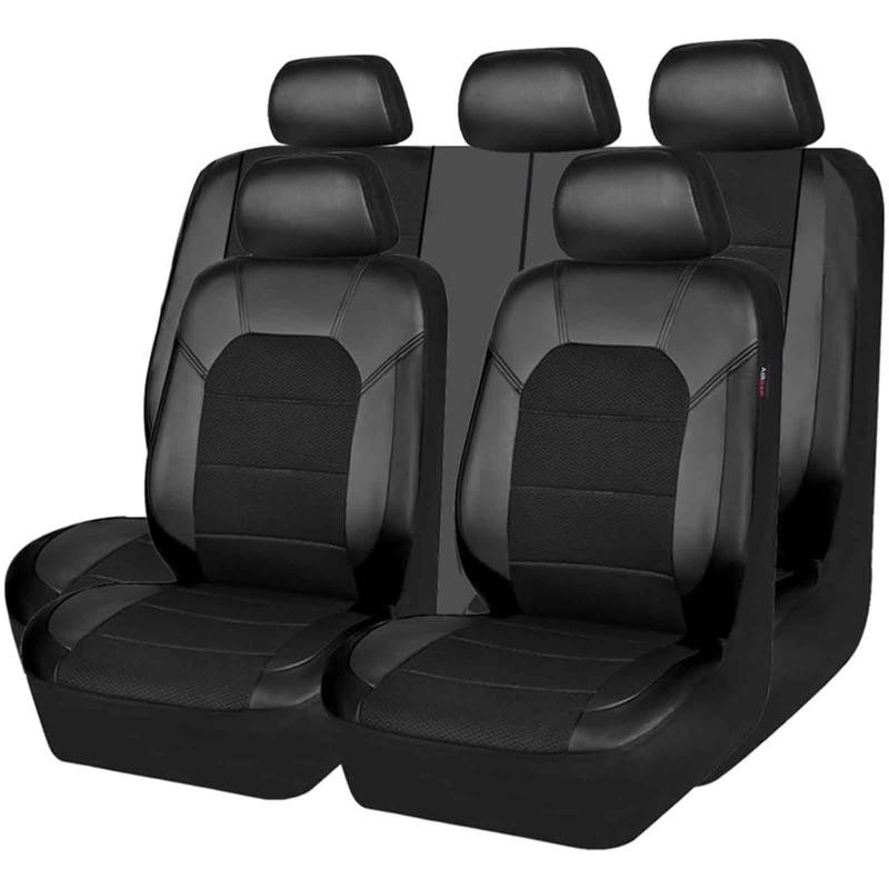 5 Sitzer Auto SitzbezüGe Sets Für Peugeot 2008 3008 5008 3008 GT Line, Leder Vordersitze RüCksitze Sitzauflagen Komplettset Atmungsaktiv Sitzschoner Innenraum Zubehör,A/Black von ZBMDTHEF