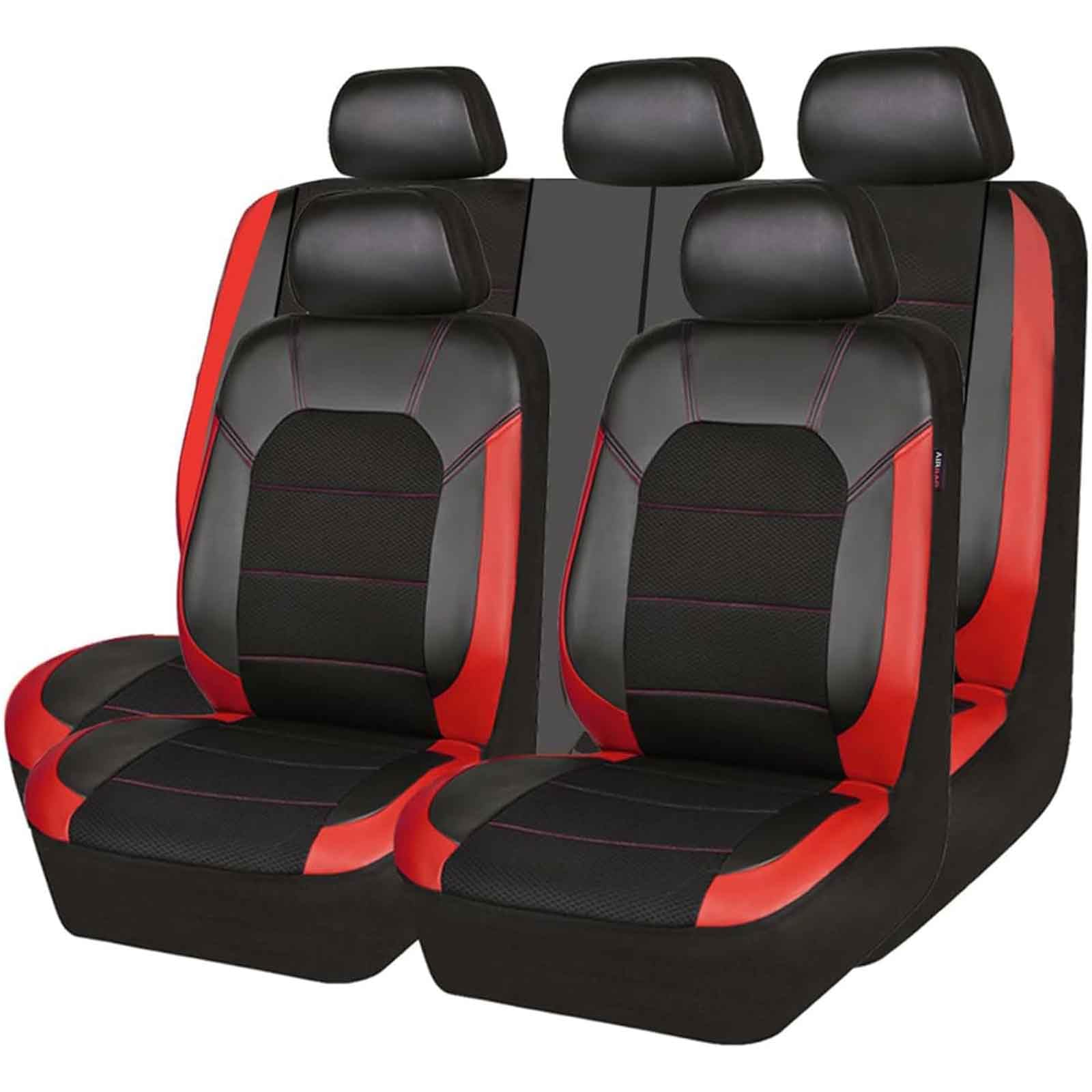 5 Sitzer Auto SitzbezüGe Sets Für Peugeot 2008 GT Line GT-Line SUV, Leder Vordersitze RüCksitze Sitzauflagen Komplettset Atmungsaktiv Sitzschoner Innenraum Zubehör,E/Black Red von ZBMDTHEF