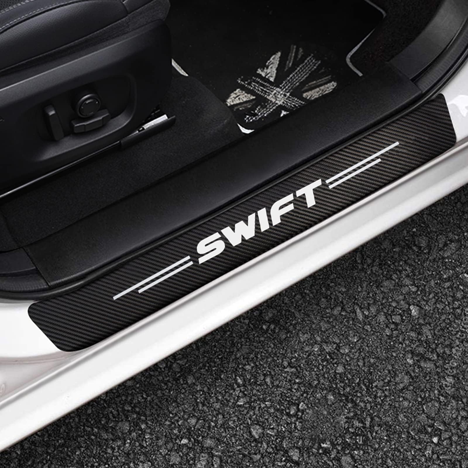 4 Stück Auto Einstiegsleisten Schutz für Suz-uki Swift 2022-2014,Auto Türschweller Schutz mit Logo,Kohlefaser Türschweller Aufkleber Anti-Kratz-Schutzstreifen von ZBYFCLK