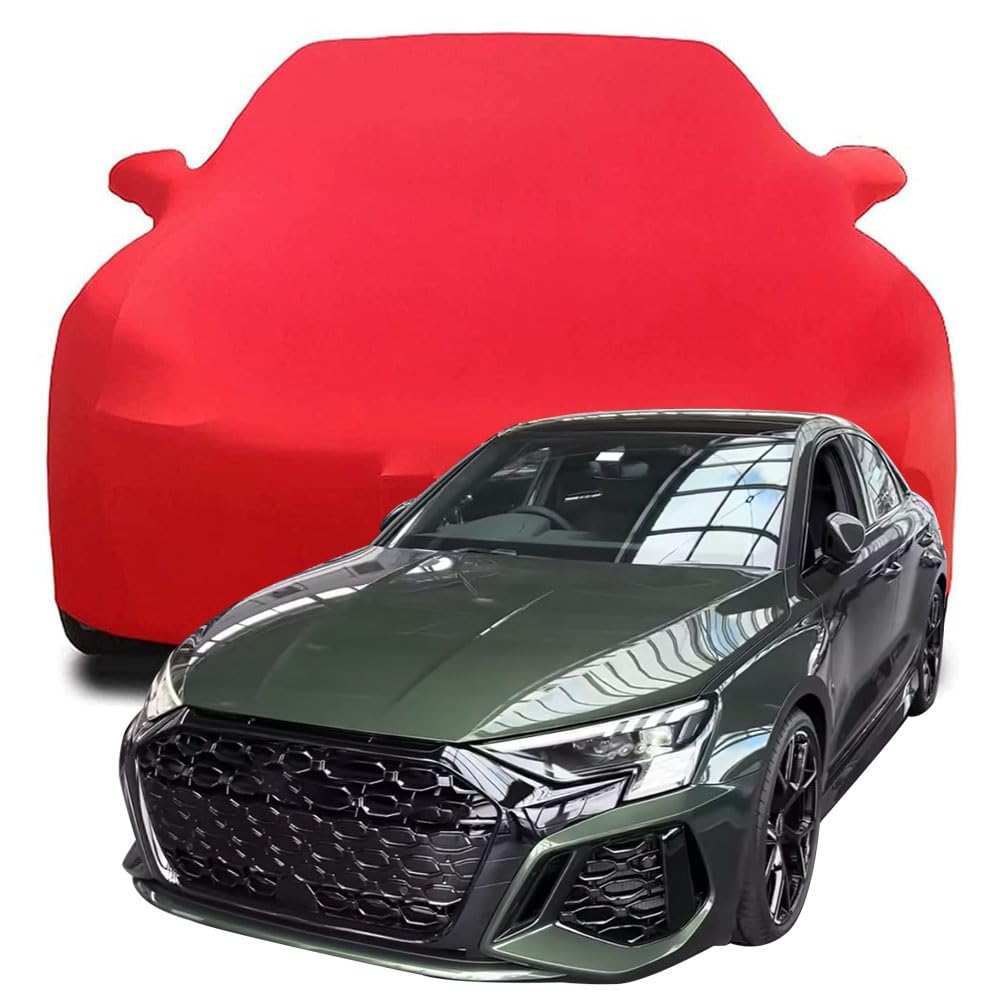 Auto Abdeckung für 2023 Audi RS3, Indoor Schutz Elastisch Atmungsaktiv Staubschutz Weich Stretch Stoff Autoabdeckung,Red von ZCHQF