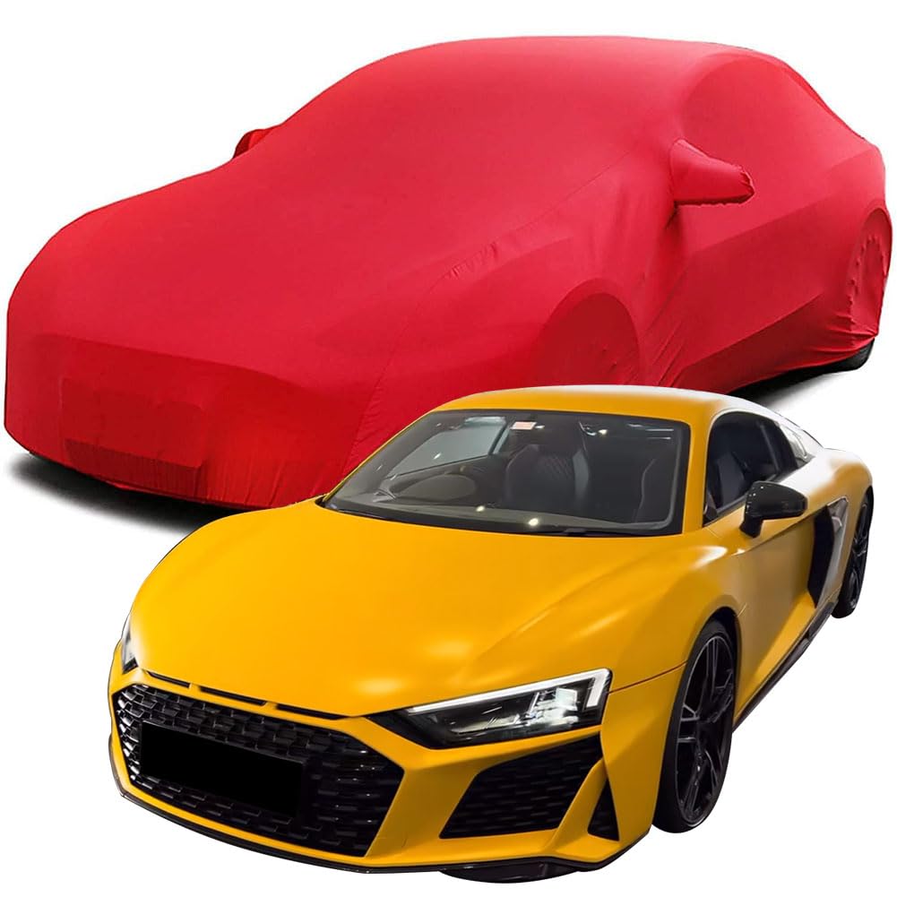 Auto Abdeckung für Audi R8 Coupé V10, Indoor Schutz Elastisch Atmungsaktiv Staubschutz Weich Stretch Stoff Autoabdeckung,Red von ZCHQF