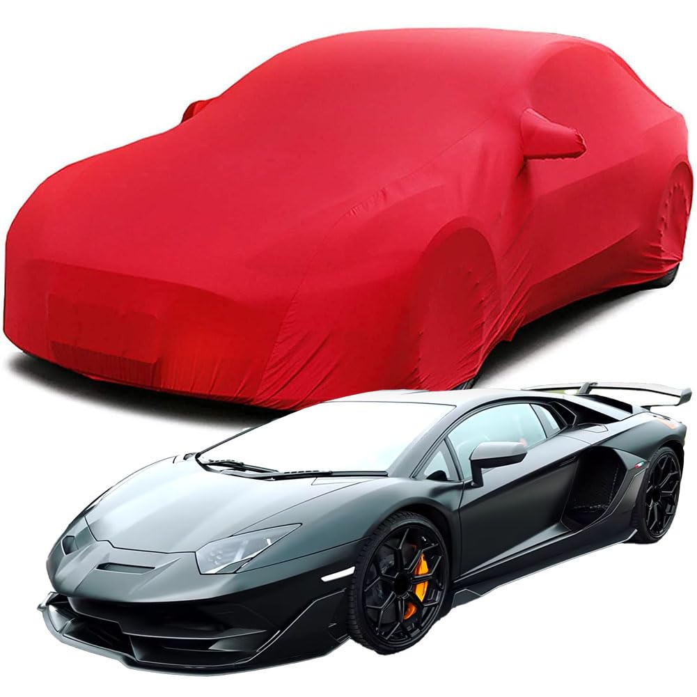 Auto Abdeckung für Lamborghini Aventador SVJ, Indoor Schutz Elastisch Atmungsaktiv Staubschutz Weich Stretch Stoff Autoabdeckung,Red von ZCHQF