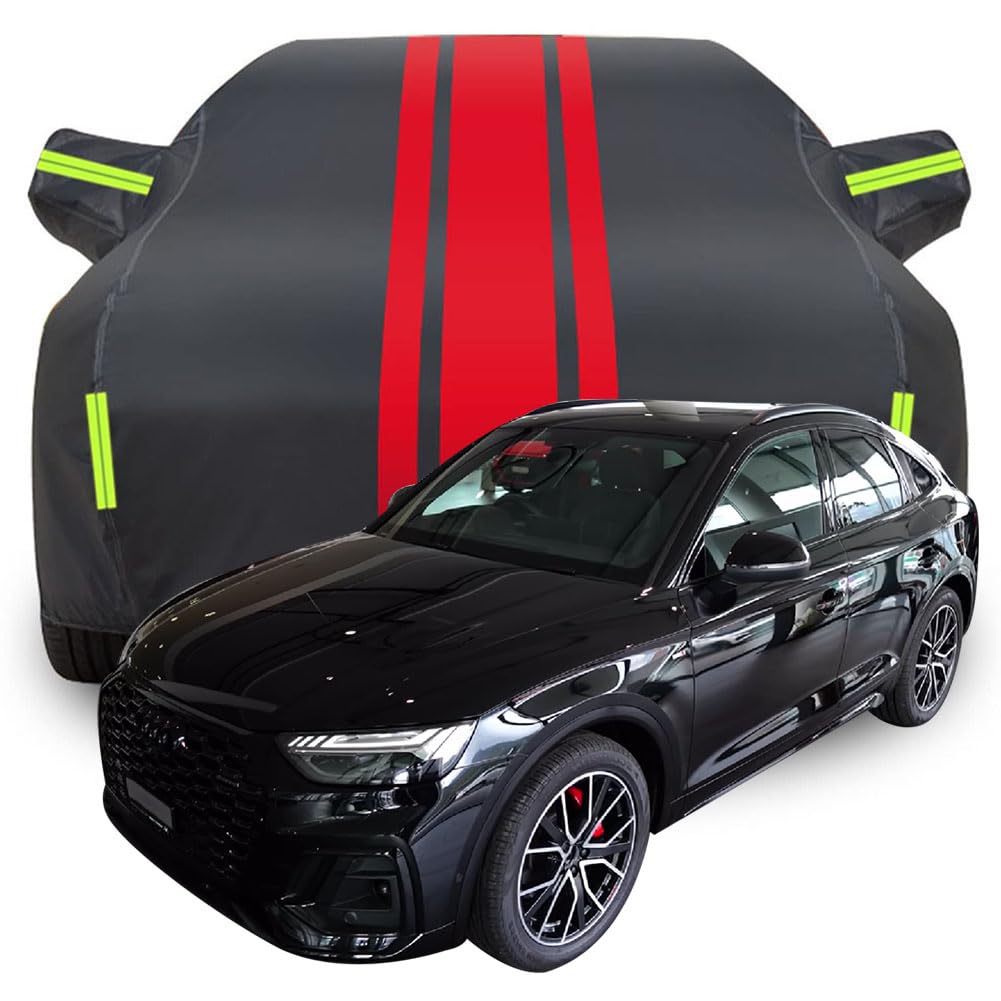 Vollgarage Autoabdeckung für 2022 Audi Q5 Sportback Audi, Wasserdicht/Kratzfest/Uv-Schutz Autoplanen Garagen Hagelschutzplane,A-Black-Red von ZCHQF